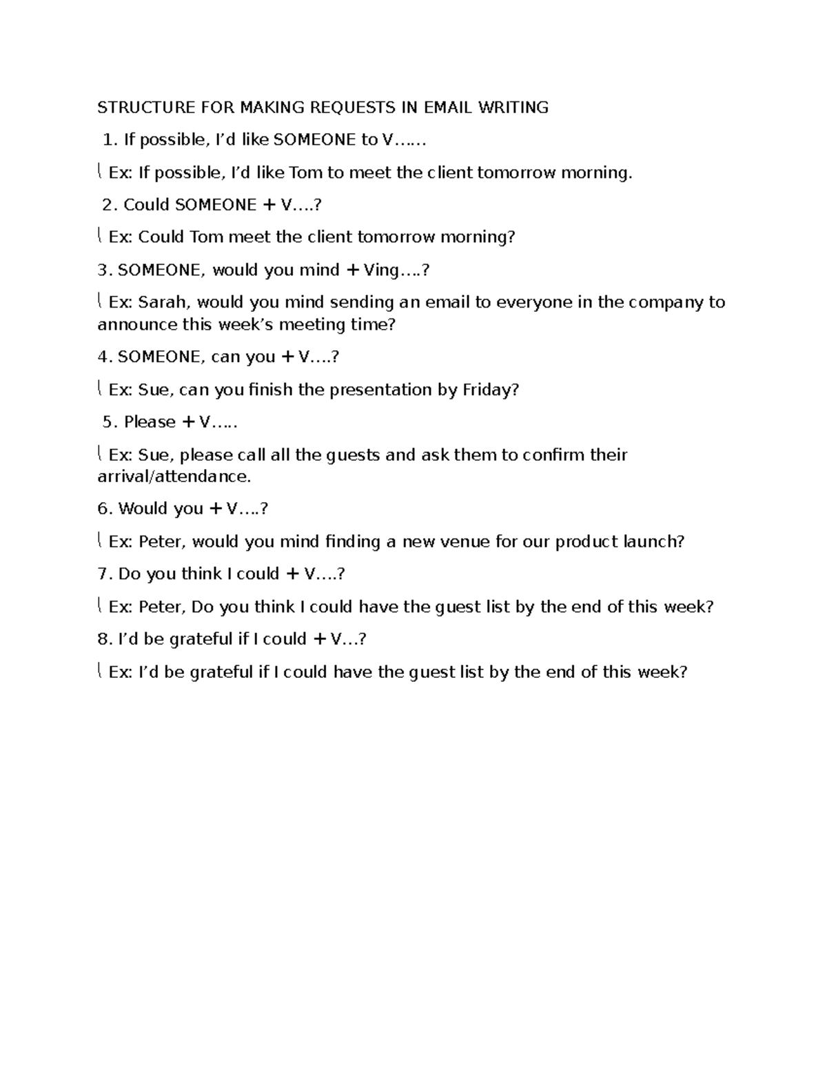 Email Writing: Structure for Making Requests - Studocu