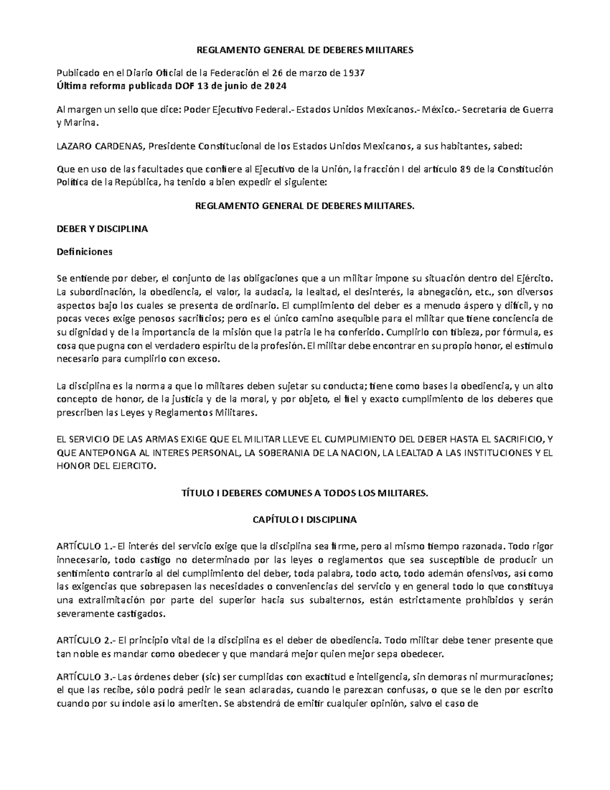 RGDM 2024 - Reglamento General de Deberes Militares - Document Preview
