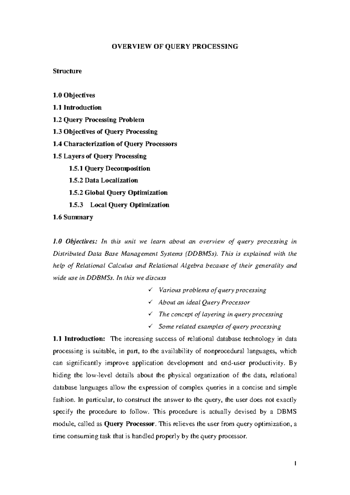 Overview of Query Processing in DDBMS (CS101 Lecture Notes) - Studocu