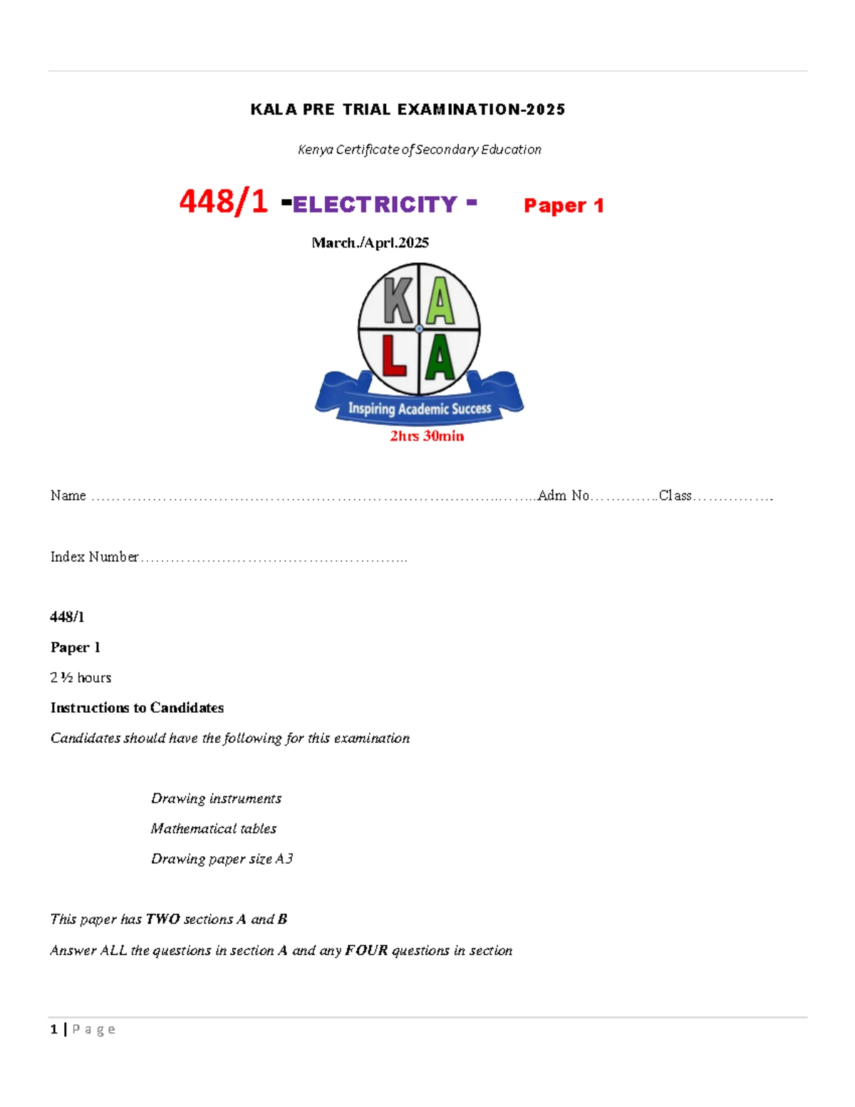 KCSE 2025 PP1 Marking Scheme for Electrical Installation Exam - Studocu