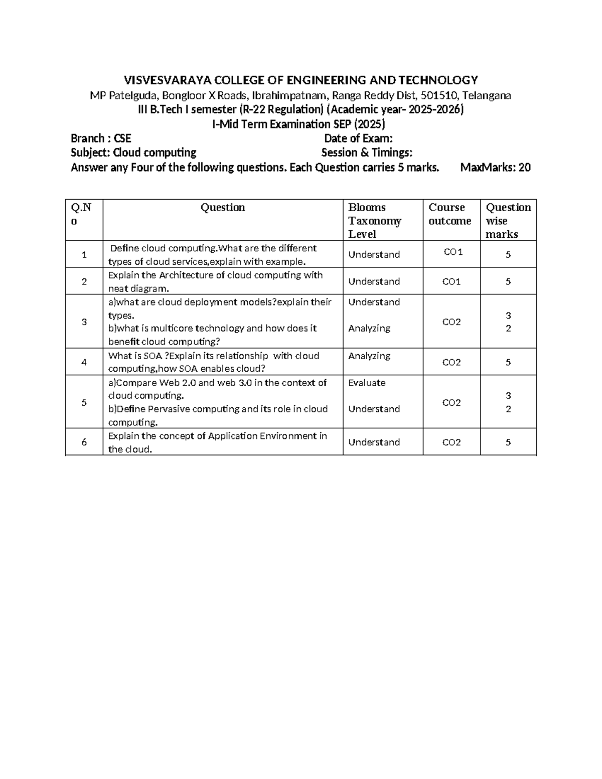 CC CSE B.Tech I Sem Midterm Exam Notes - Cloud Computing - Studocu
