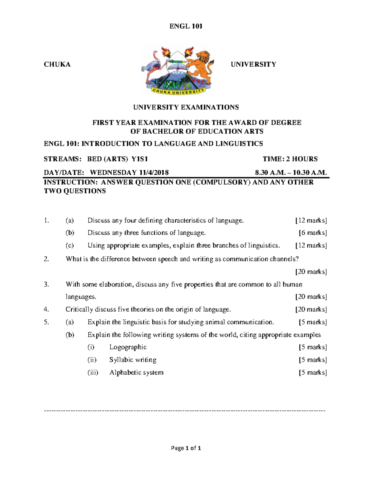 ENGL 101: Introduction to Language and Linguistics Exam Notes - Studocu