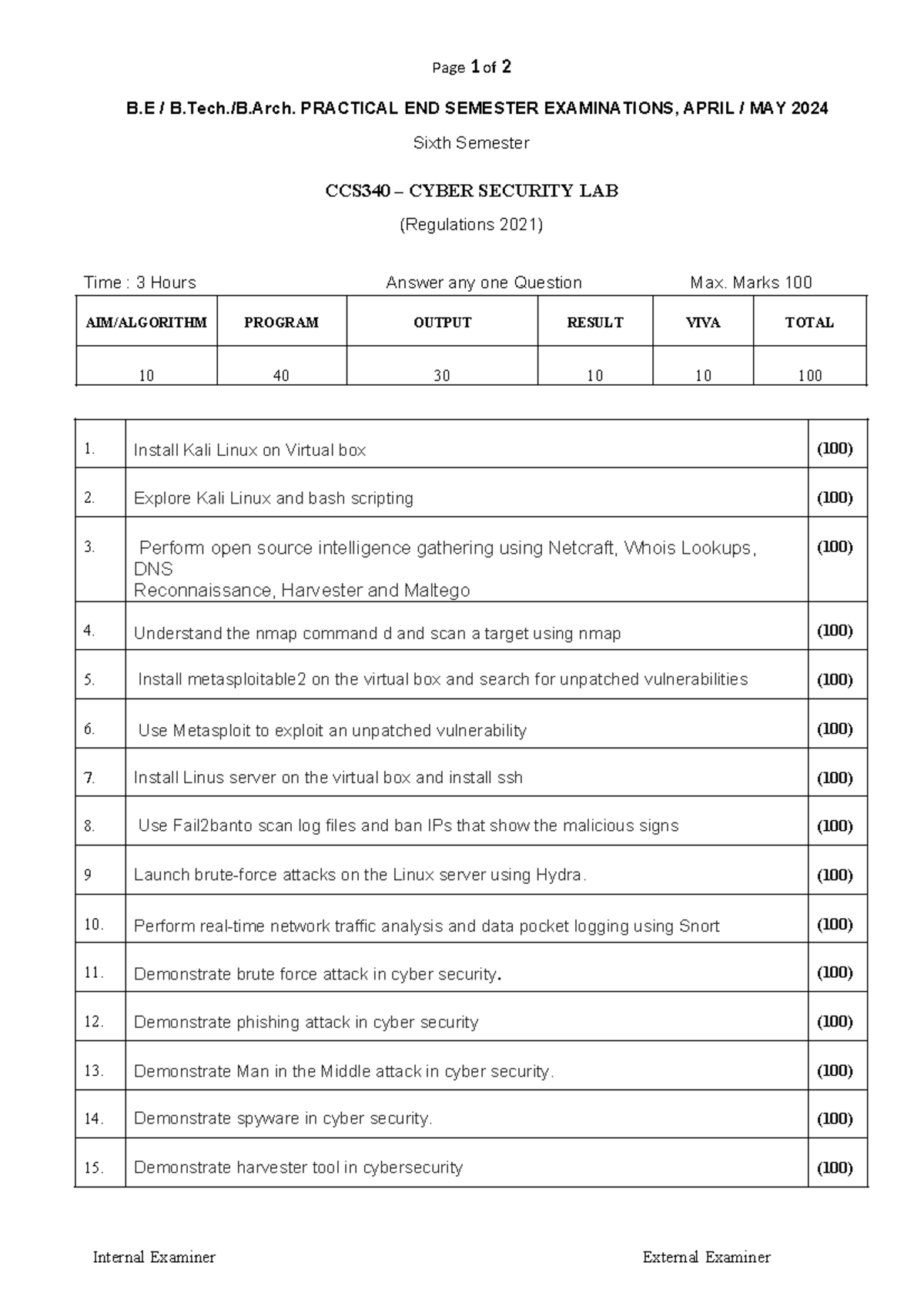 CCS340 Cyber Security Experiments - Page 1 of 2 B / B.Tech./B ...