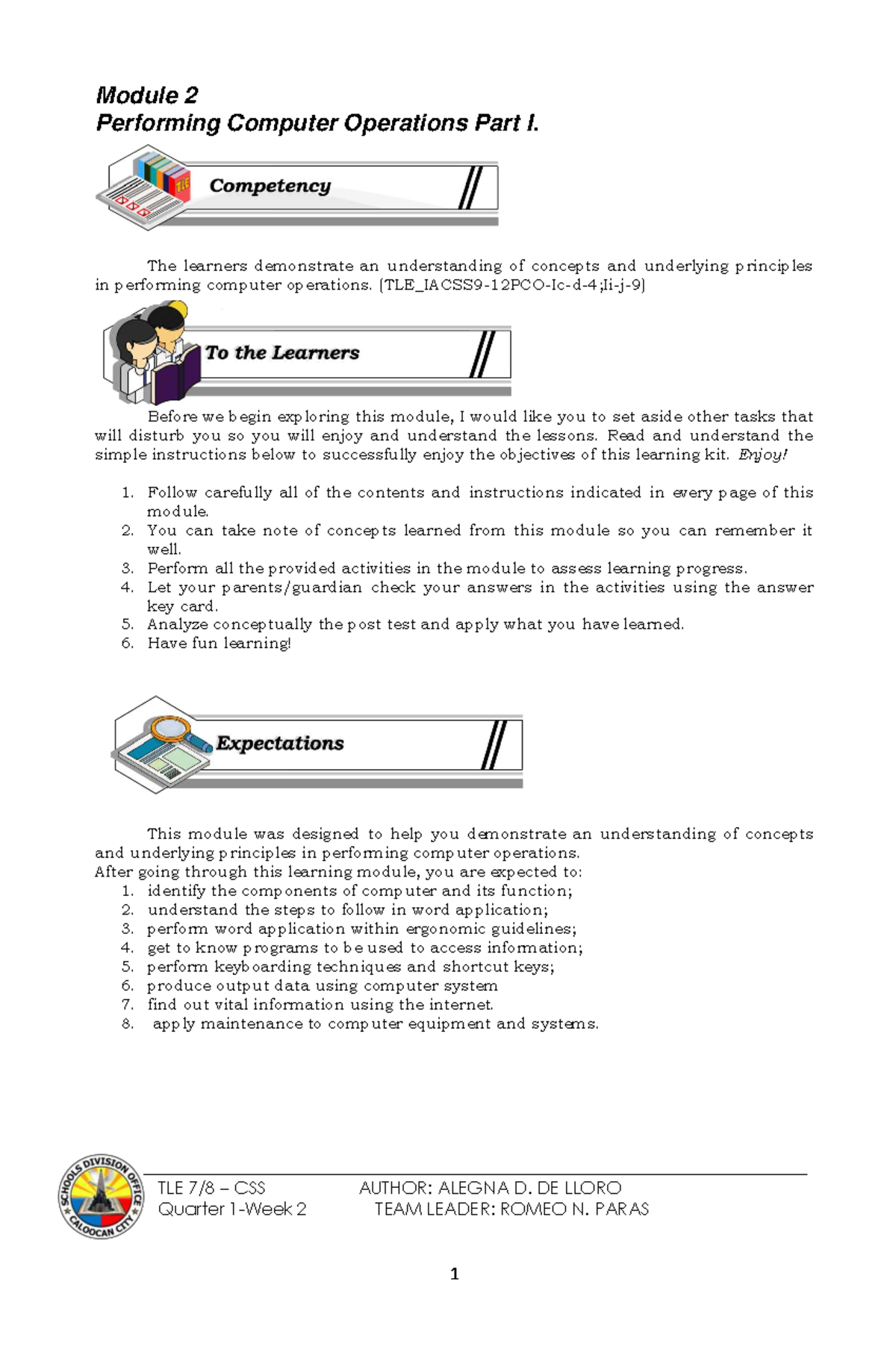 TLE CSS Module 2: Understanding Computer Operations Part I - Studocu
