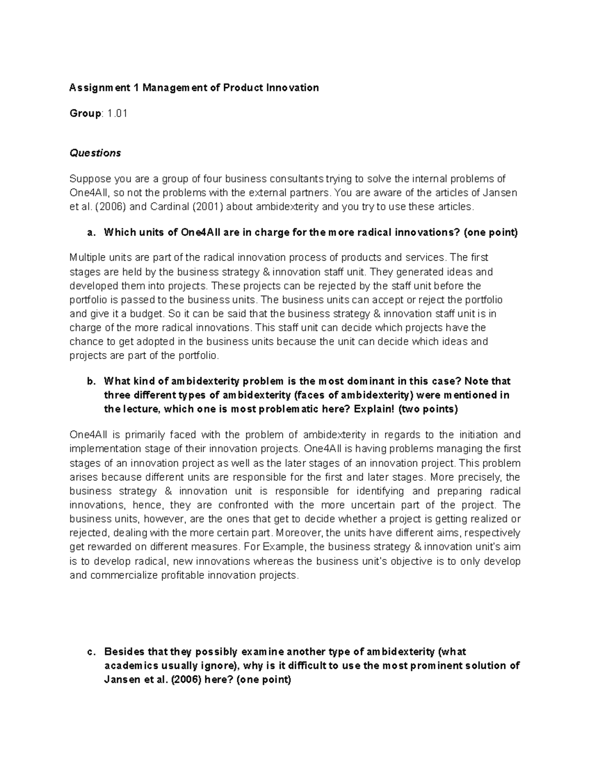 Assignment 1: Management of Product Innovation Insights and Challenges ...