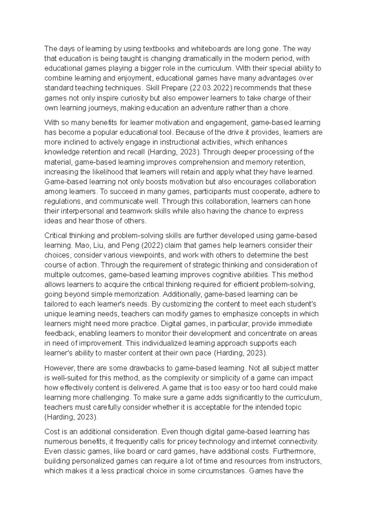 EMS Essay - The Role of Board Games in Modern Education - Studocu