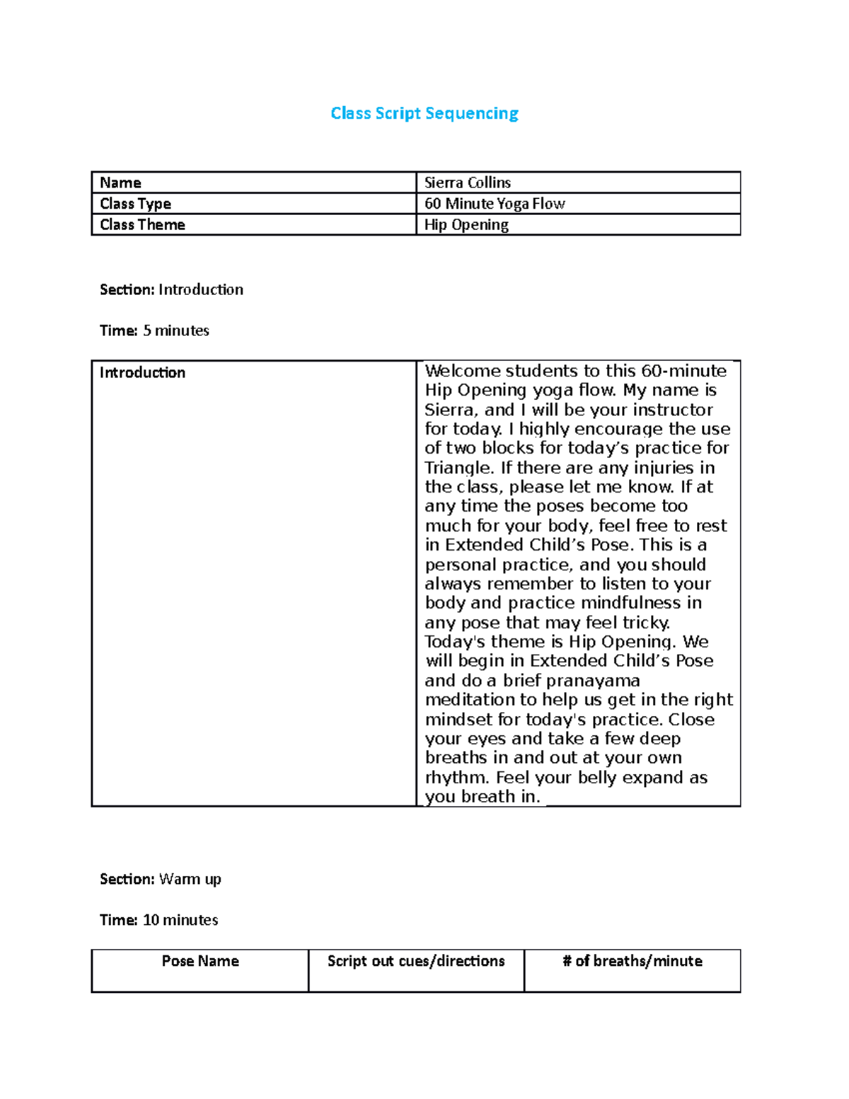 Class Script Sequencing 5 - Class Script Sequencing Name Sierra Collins ...