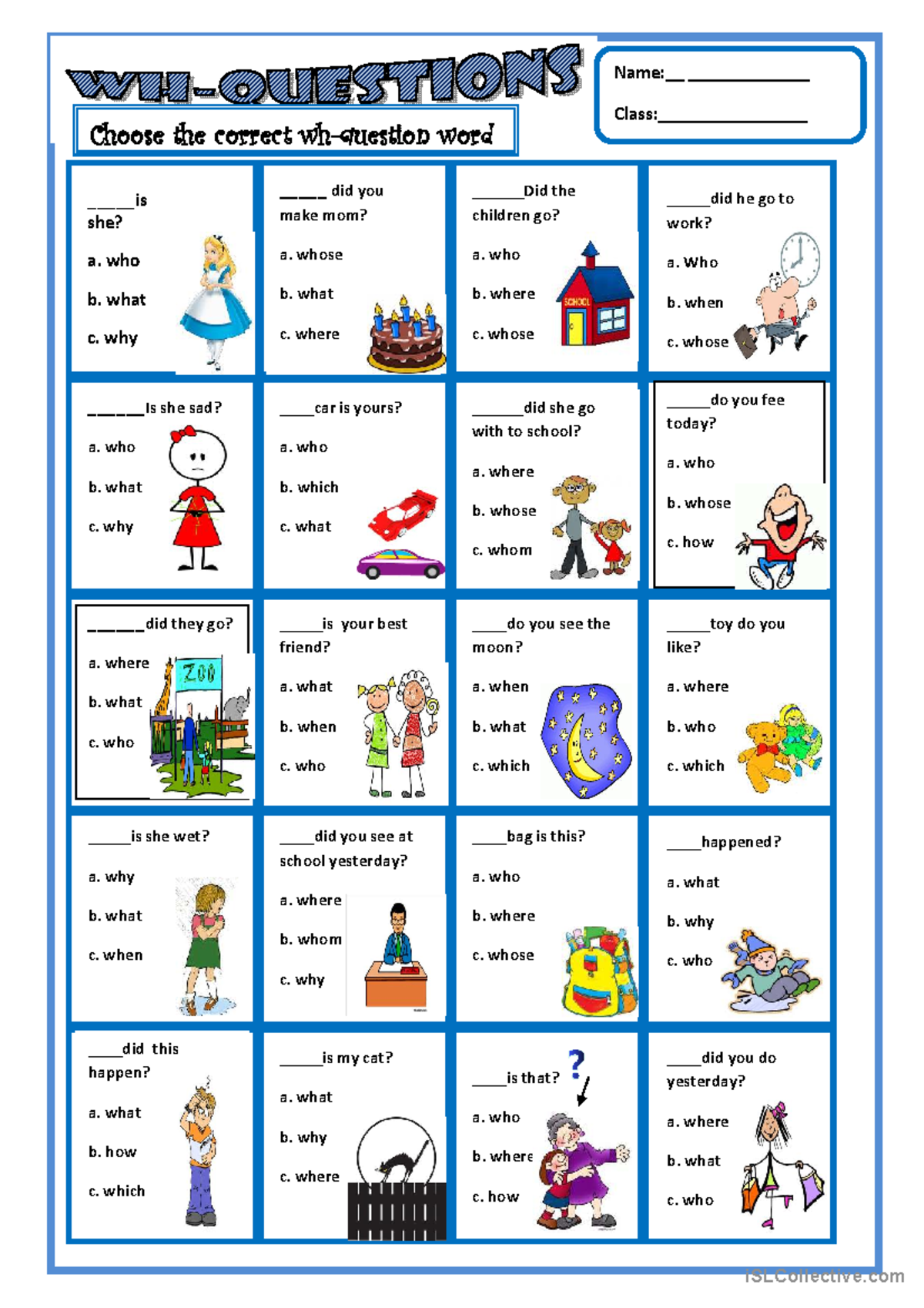 Wh-Questions Practice Exercise for ESL Learners - Studocu