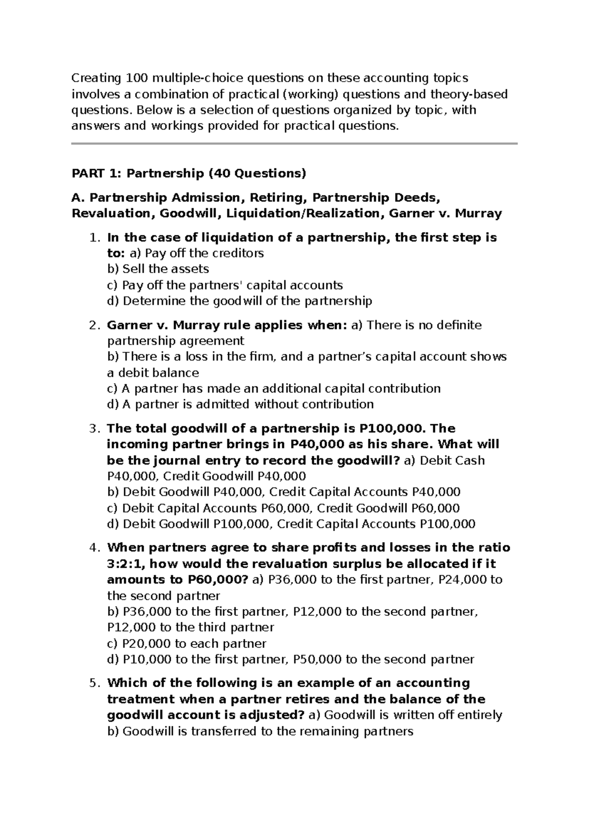 Creating 100 Practice Questions on Accounting Topics for Exam Prep ...