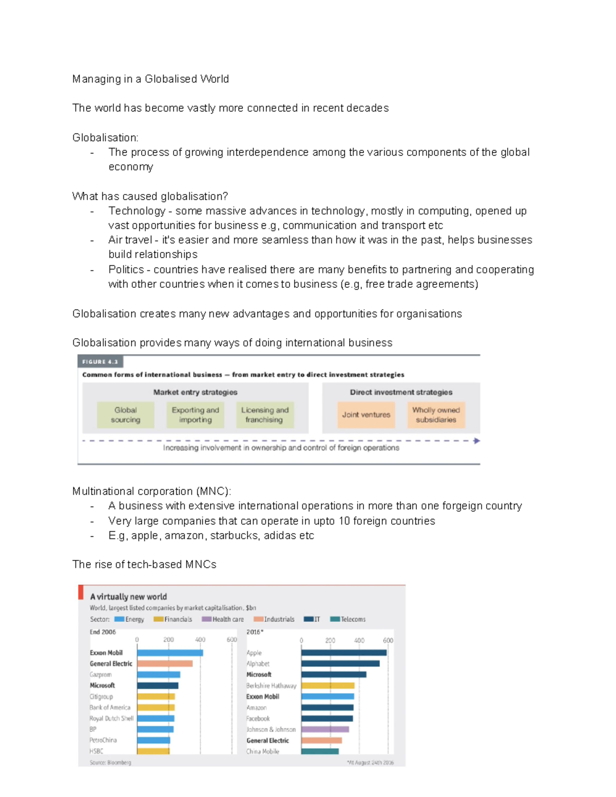 MGMT 101 30 09 - MGMT notes - Managing in a Globalised World The world ...