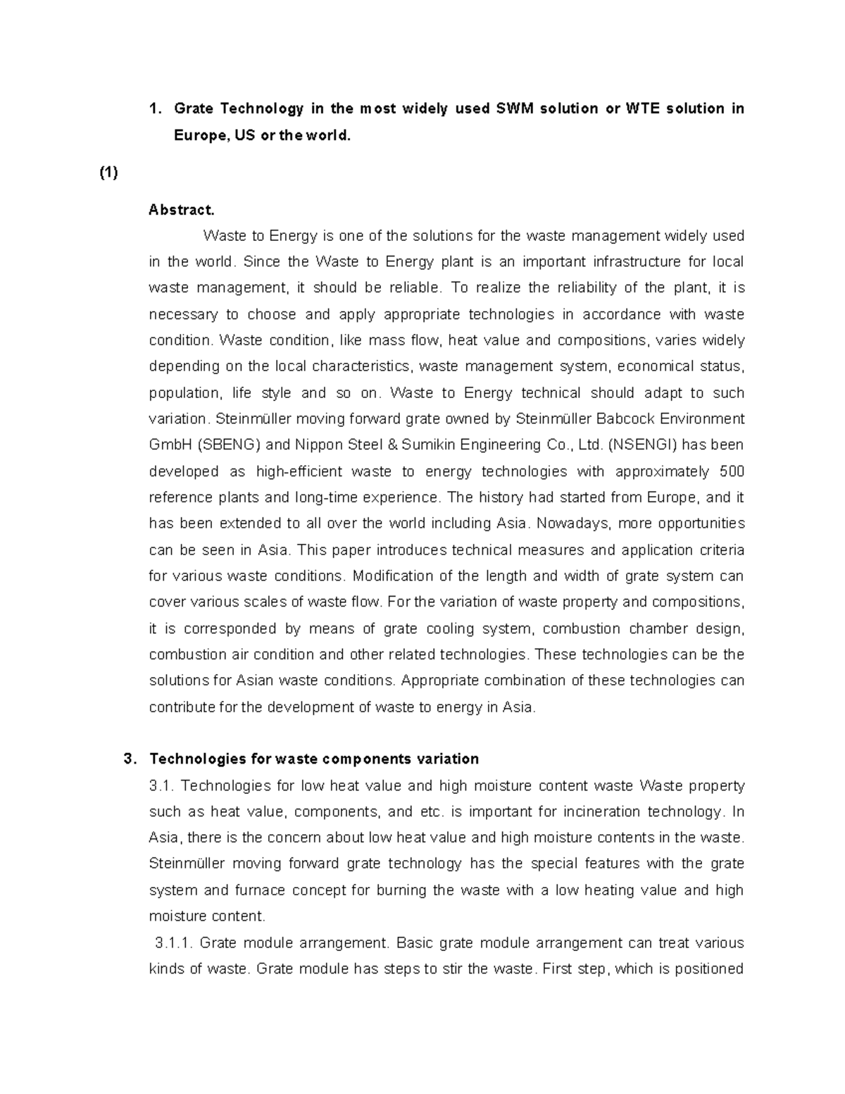 Grate Technology - (1) Abstract. Waste to Energy is one of the ...
