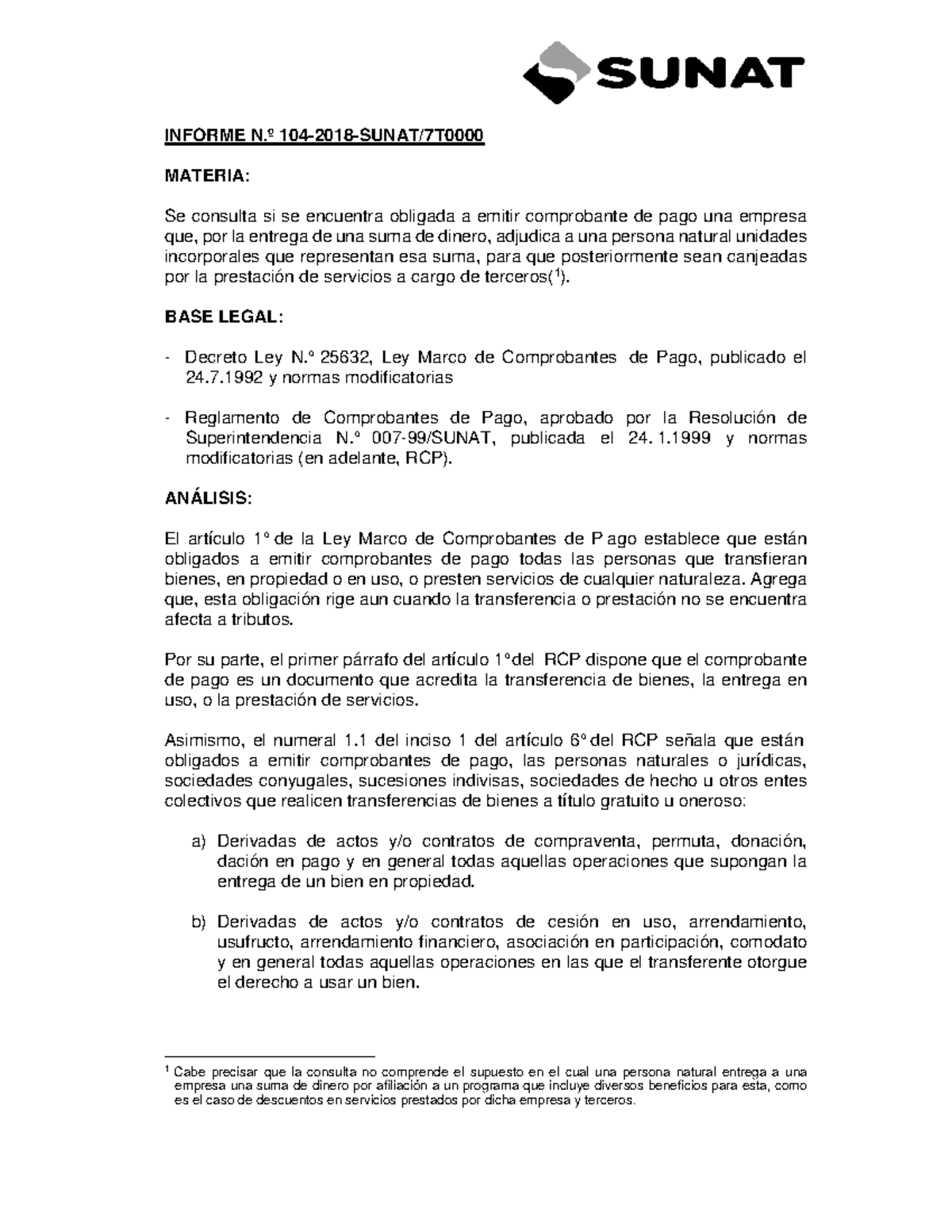 Informe sobre la Obligación de Emitir Comprobantes de Pago - I104-2018 ...