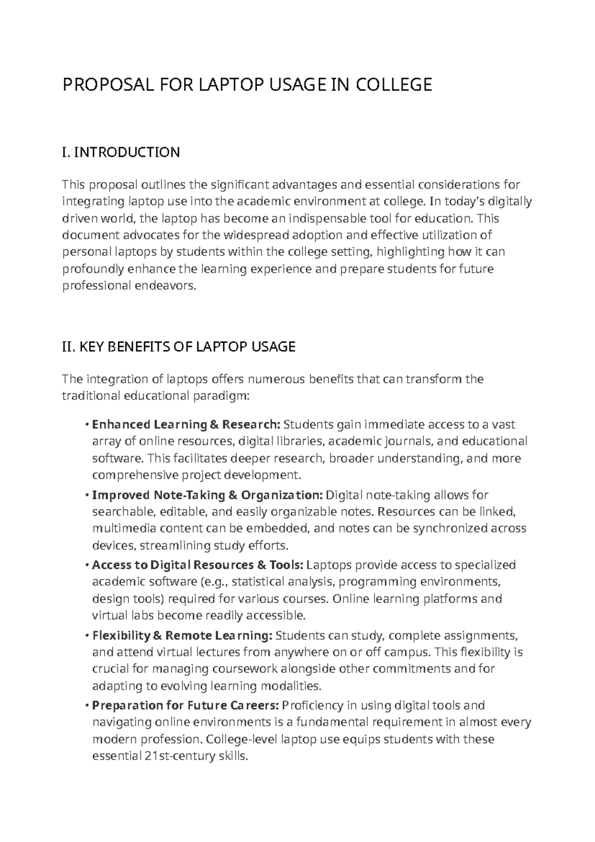 Laptop Usage Proposal for College Integration - Studocu