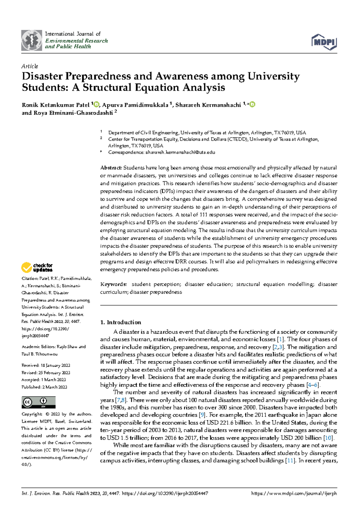 Disaster Preparedness Awareness Among University Students: A Structural ...