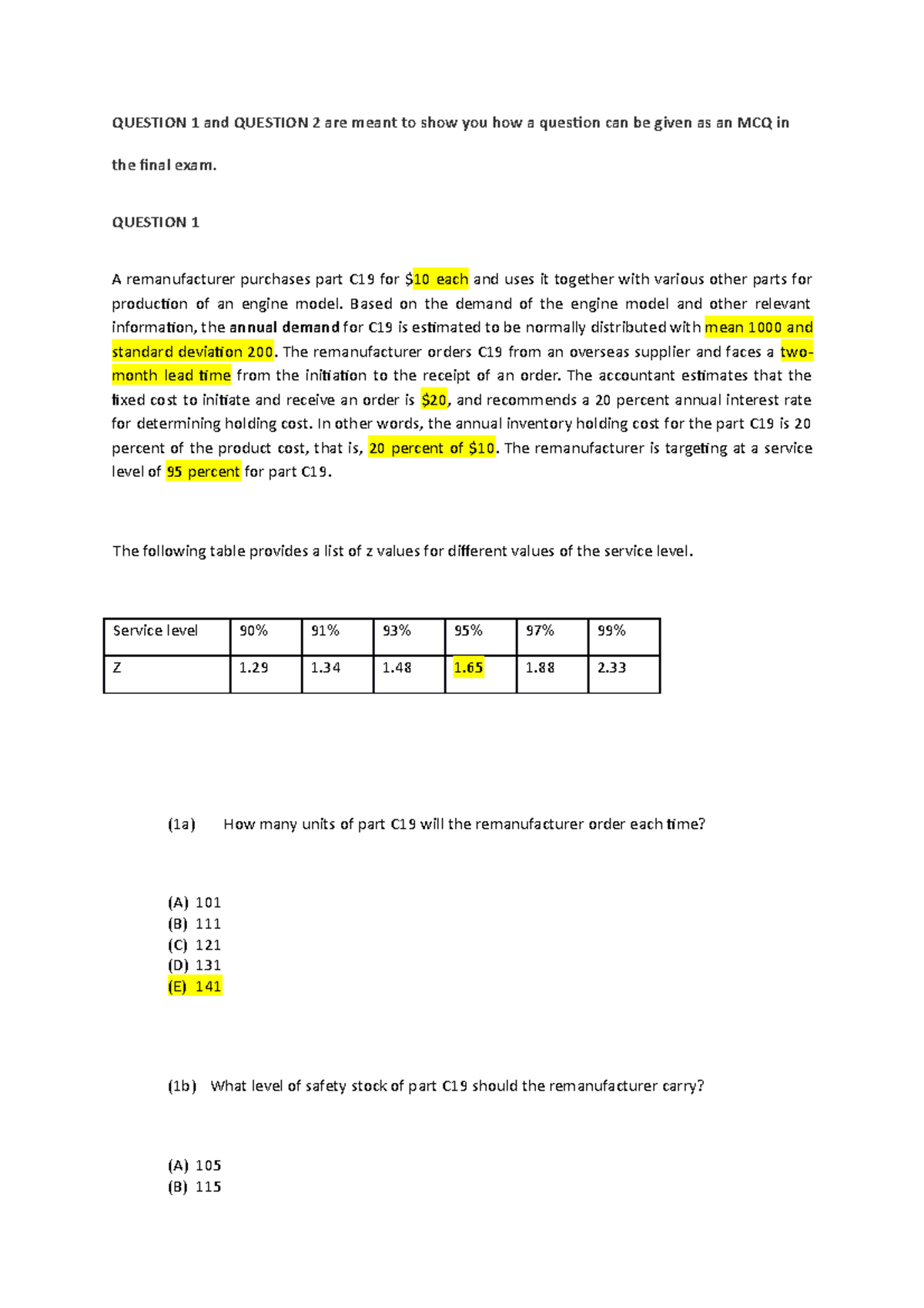 Extra Practice Questions & Solutions for Course Code 2020-2021 Sem2 ...