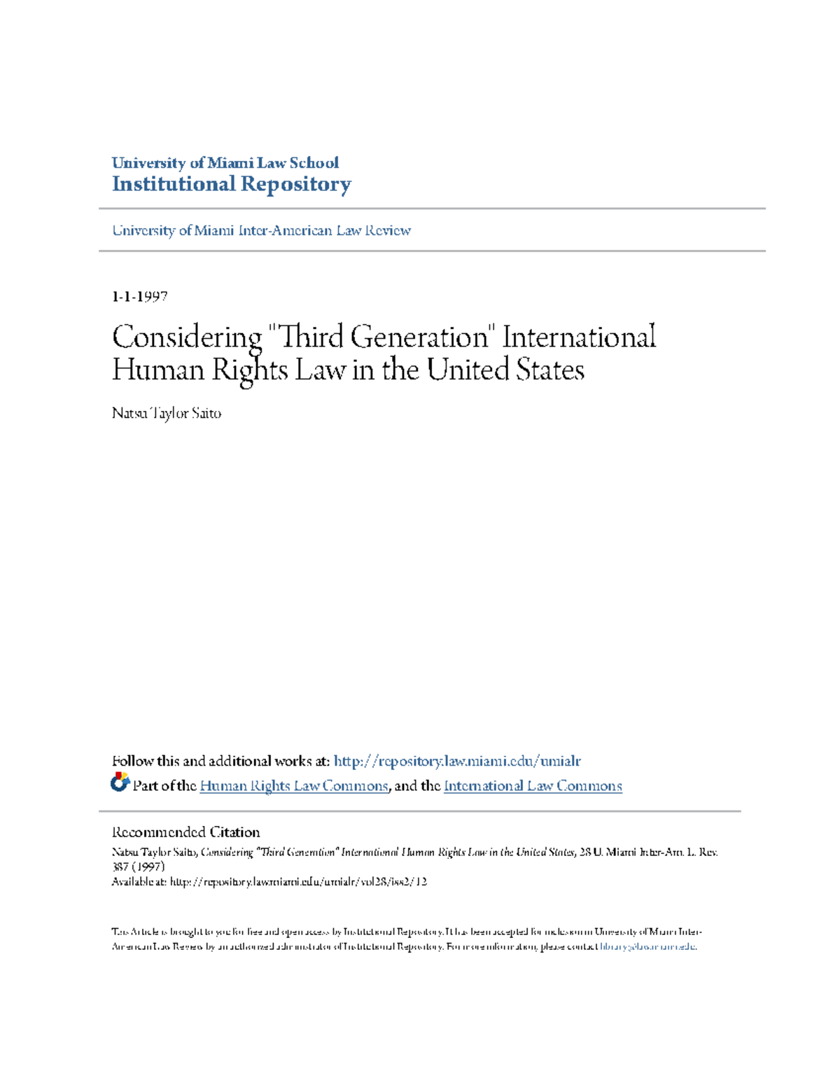 Considering Third Generation International Human Rights Law in ...