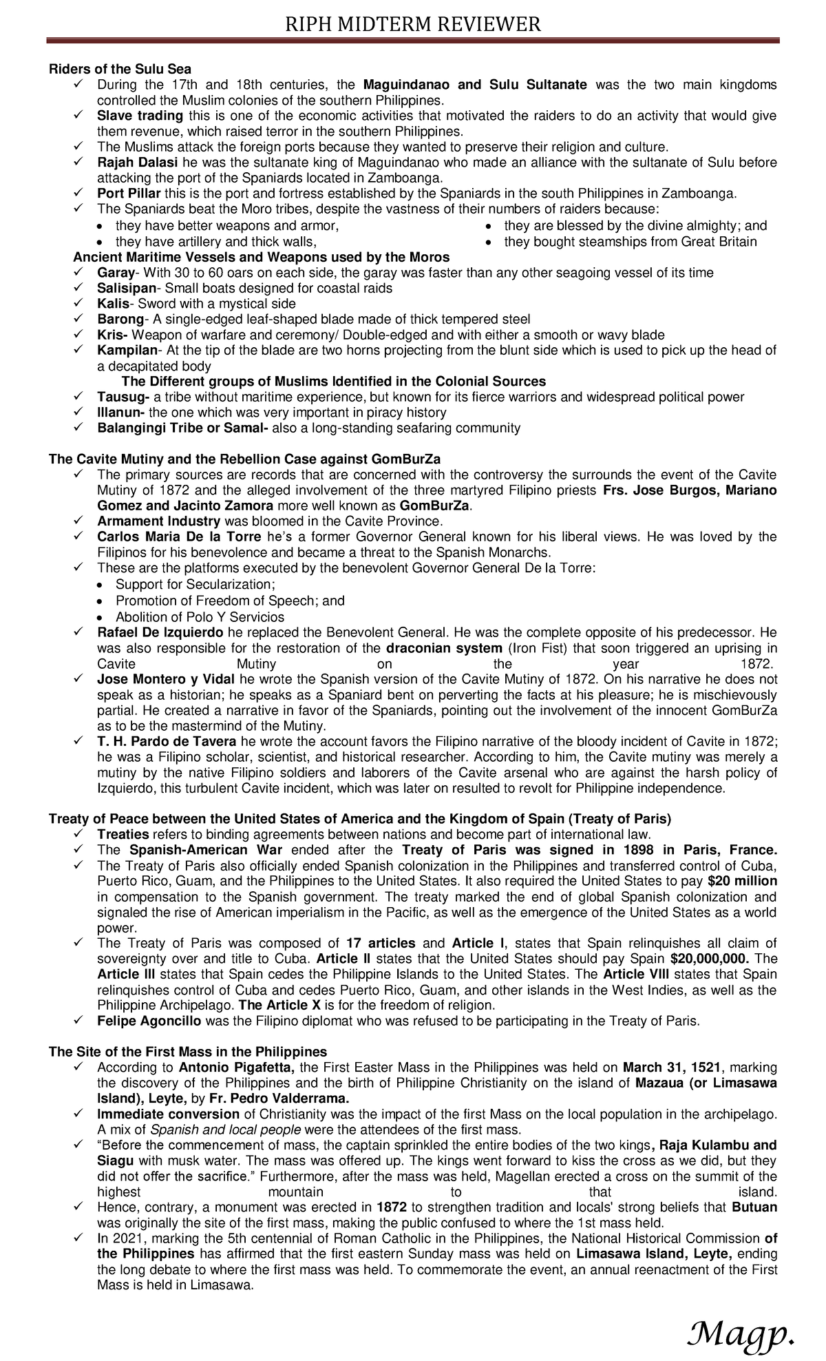 RIPH Midterm Reviewer: Key Topics in Philippine History and Culture ...