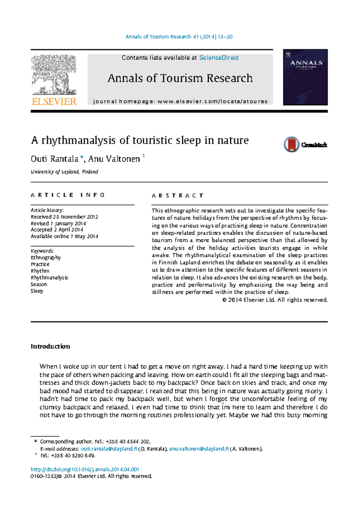 Sleep 4 - material - A rhythmanalysis of touristic sleep in nature Outi ...