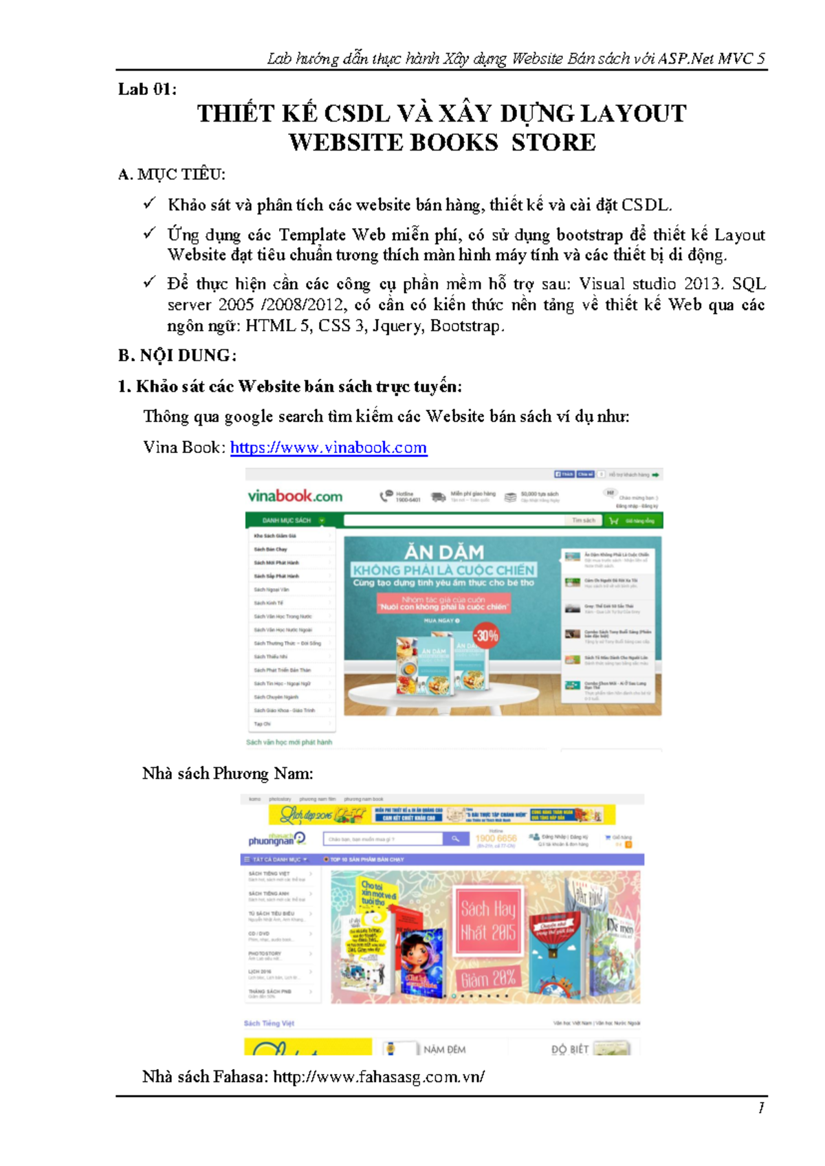 Lab 01: Thiết Kế CSDL và Layout cho Website Sách - MVC 5 - Studocu