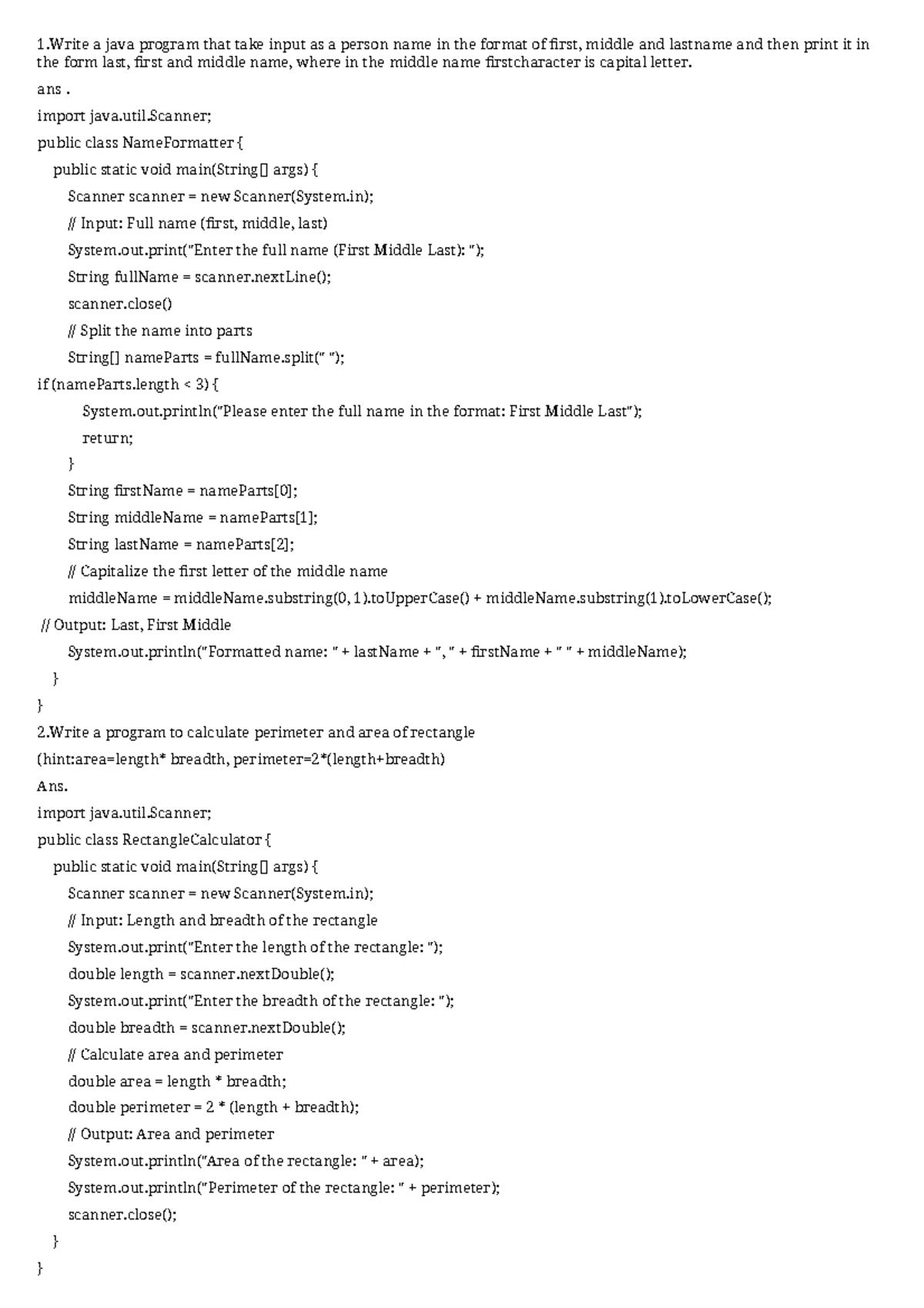 Advanced Java Programming Practice: Name Formatting, Calculations ...