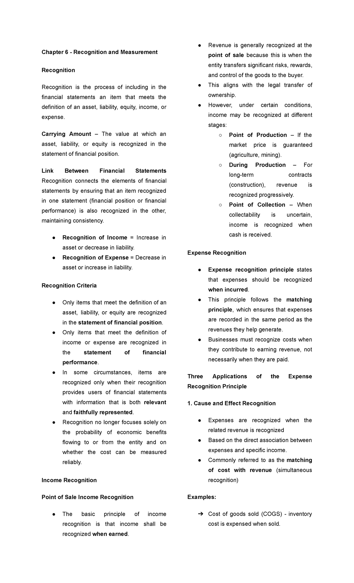 CFAS 101: Lecture Notes on Recognition & Measurement (Ch. 6-8) - Studocu