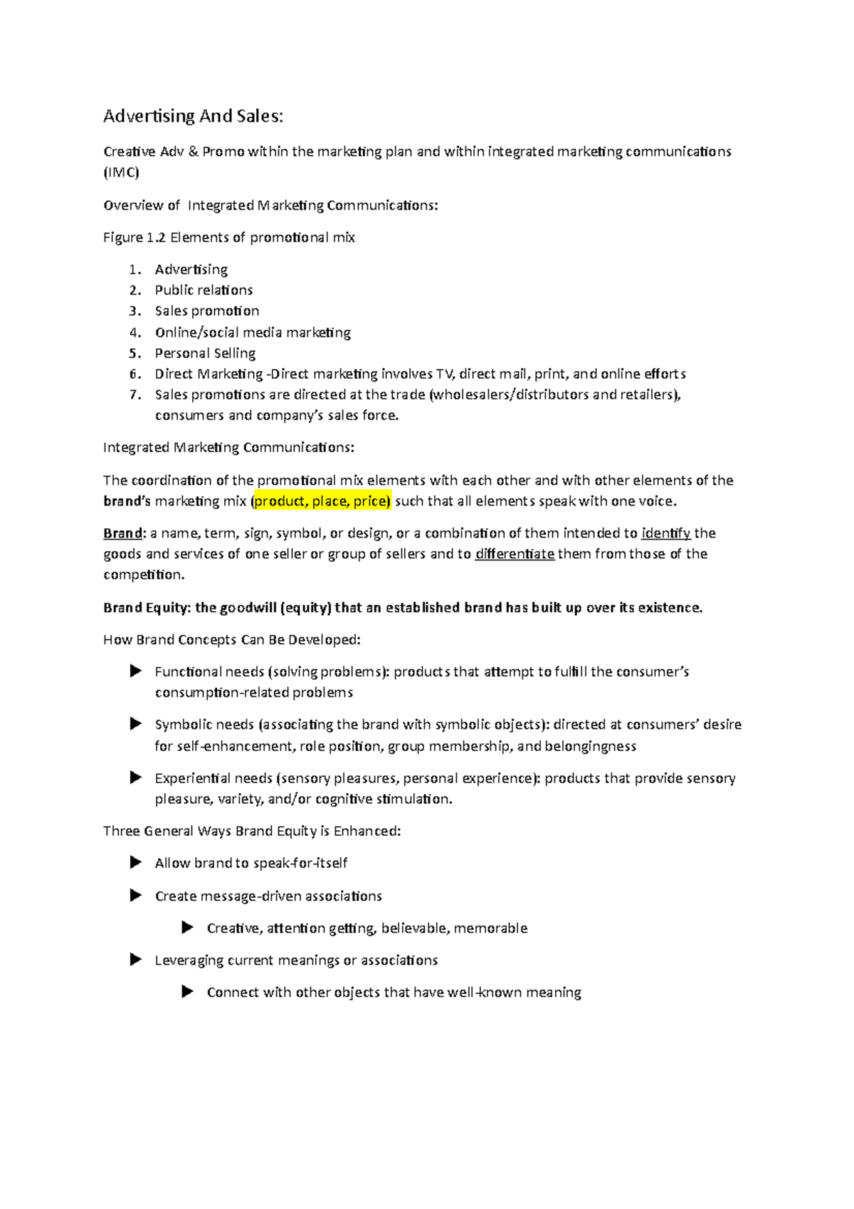 Advertising And Sales wk 1 notes - Advertising And Sales: Creative Adv ...