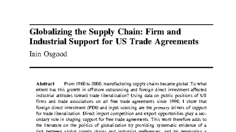 Globalizing the Supply Chain: Industrial Support for US Trade ...