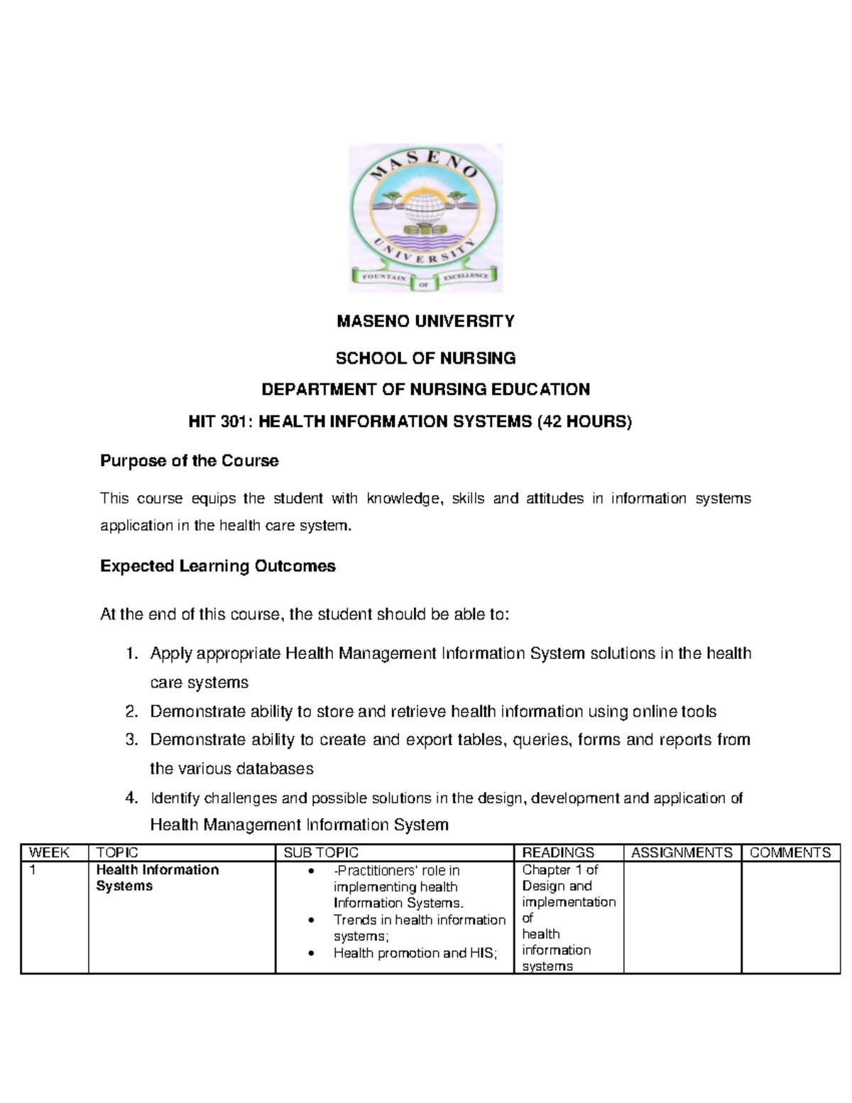 HIT 301: Health Information Systems - Lecture Notes Outline - Studocu