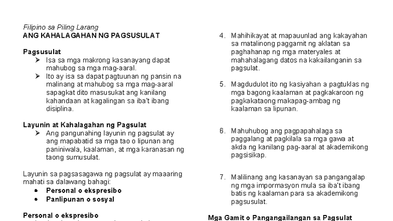Filipino sa Piling Larang: Kahalagahan ng Pagsusulat at mga Hakbang sa ...