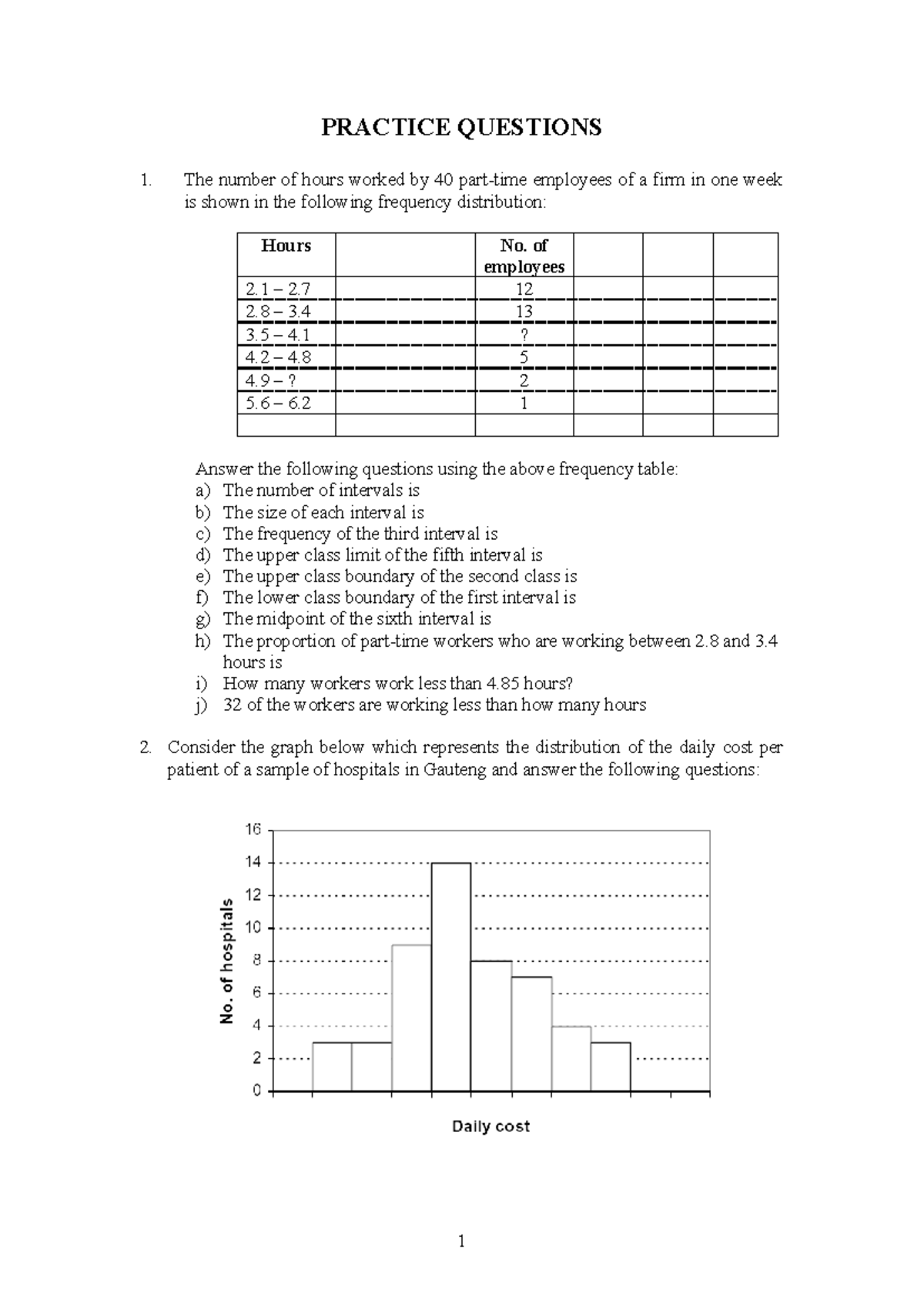 PRACTICE QUESTIONS: Frequency Distribution & Graph Analysis - Studocu