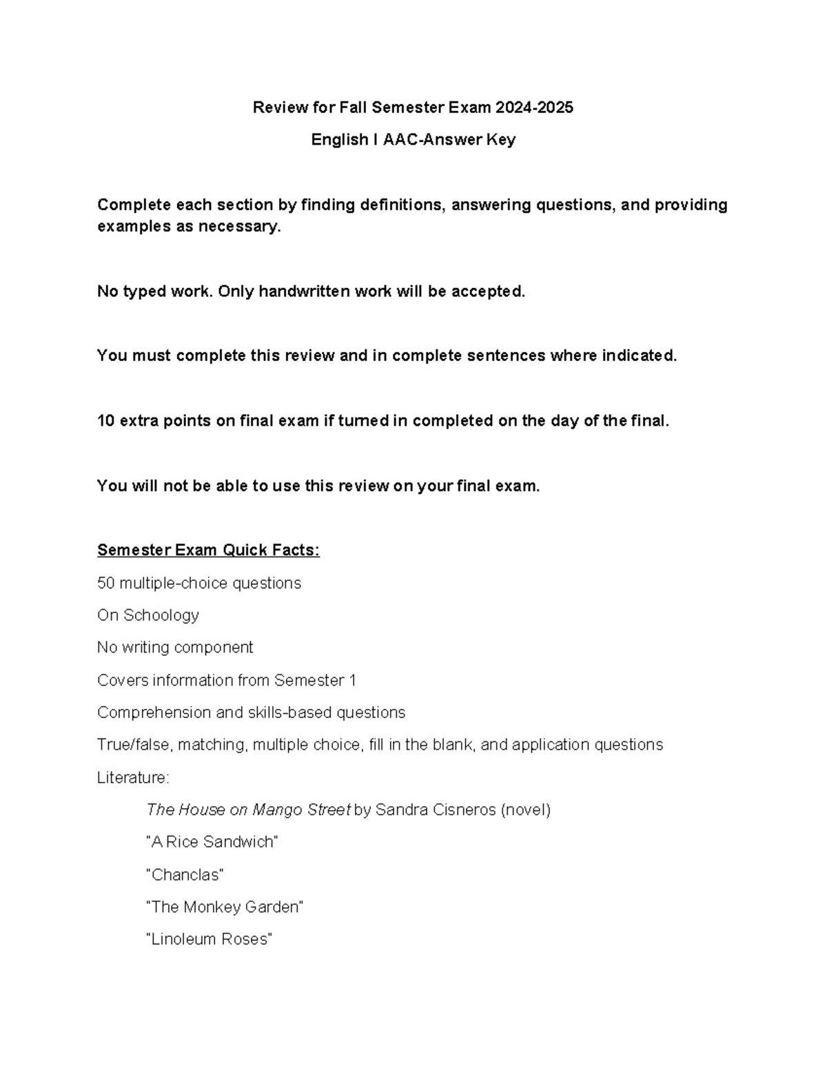 Review+for+Fall+Semester+Exam+2024-2025+AAC+(Answer+Key) - Review for ...