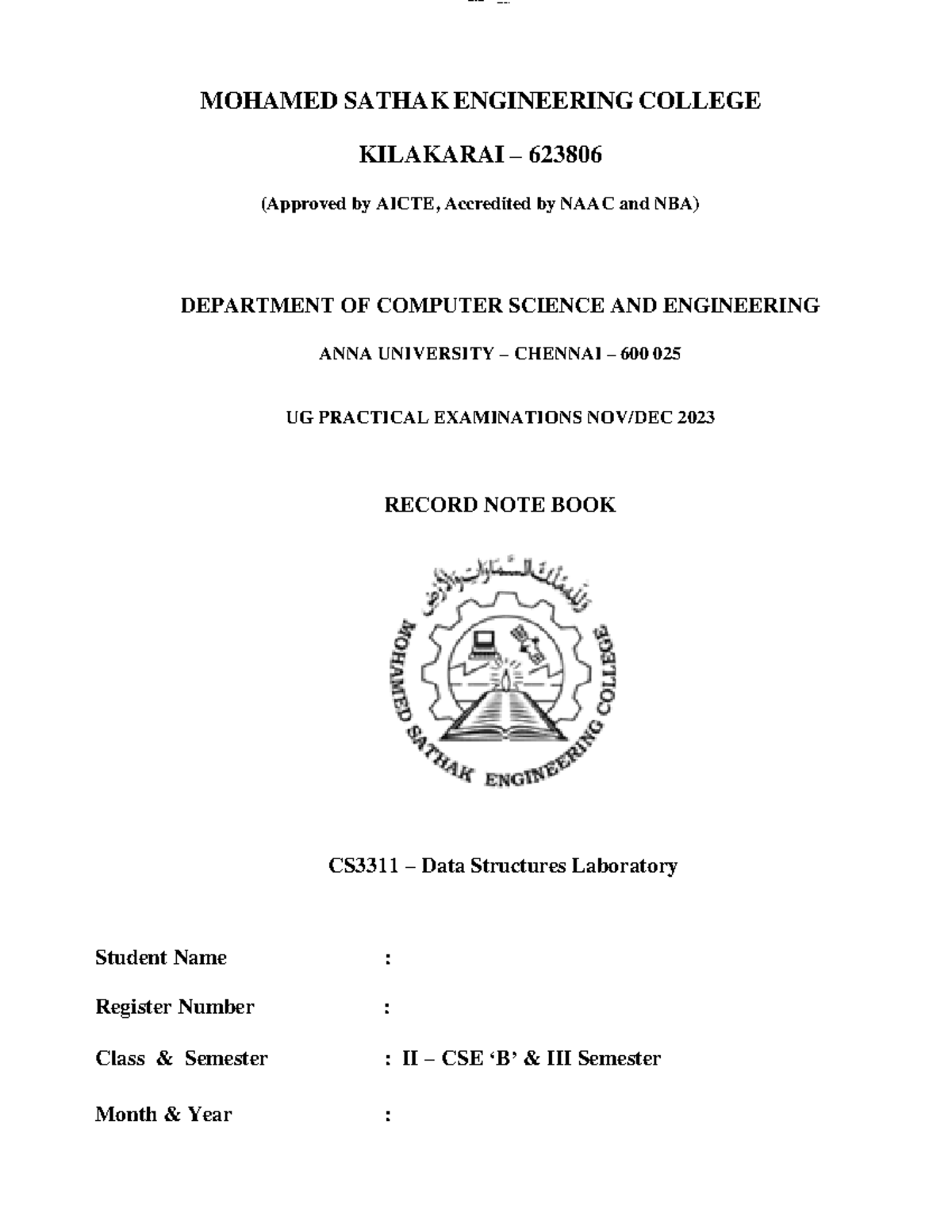 CS3311 Data Structures Lab Manual - Practical Exam Record 2023 - Studocu