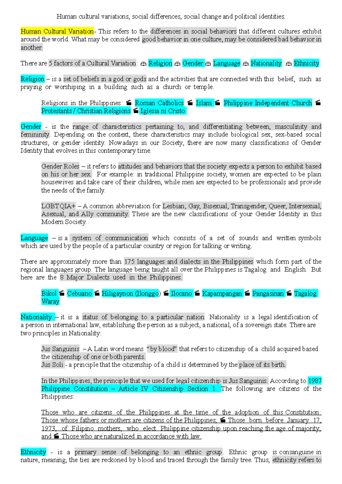 UCSP MOD 1 - ucsp mod - Human cultural variations, social differences ...