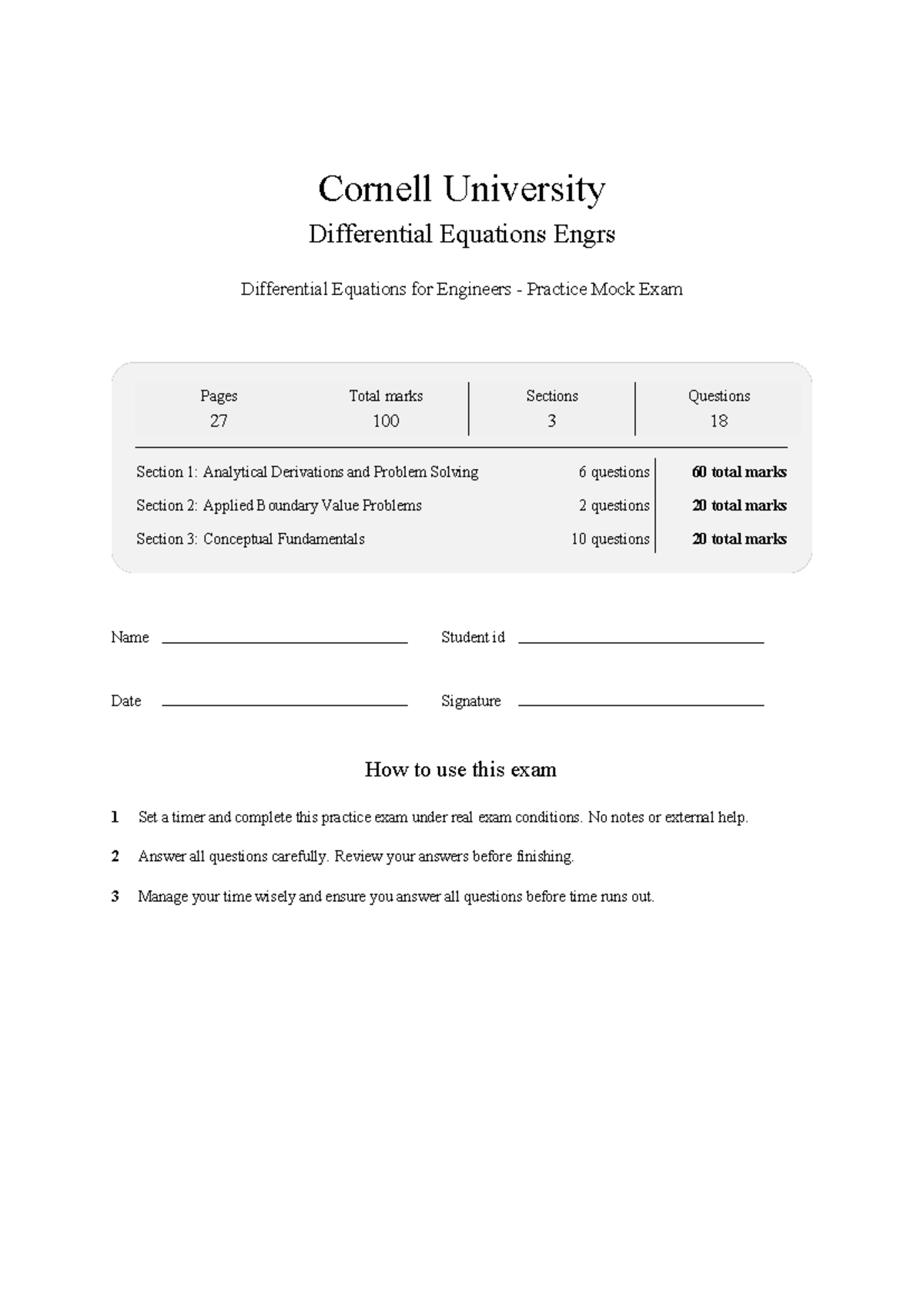MATH 2930 Differential Equations Engrs Practice Mock Exam 2026 - Studocu