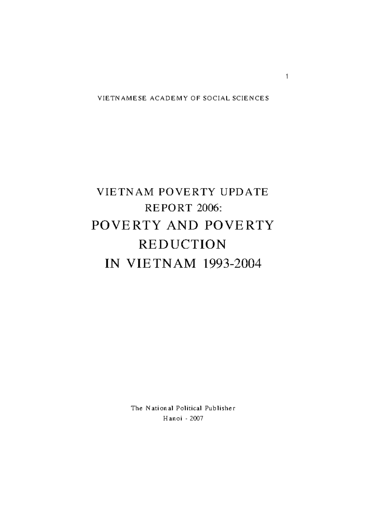 Vietnam Poverty Update Report 2006: Trends and Insights on Poverty ...
