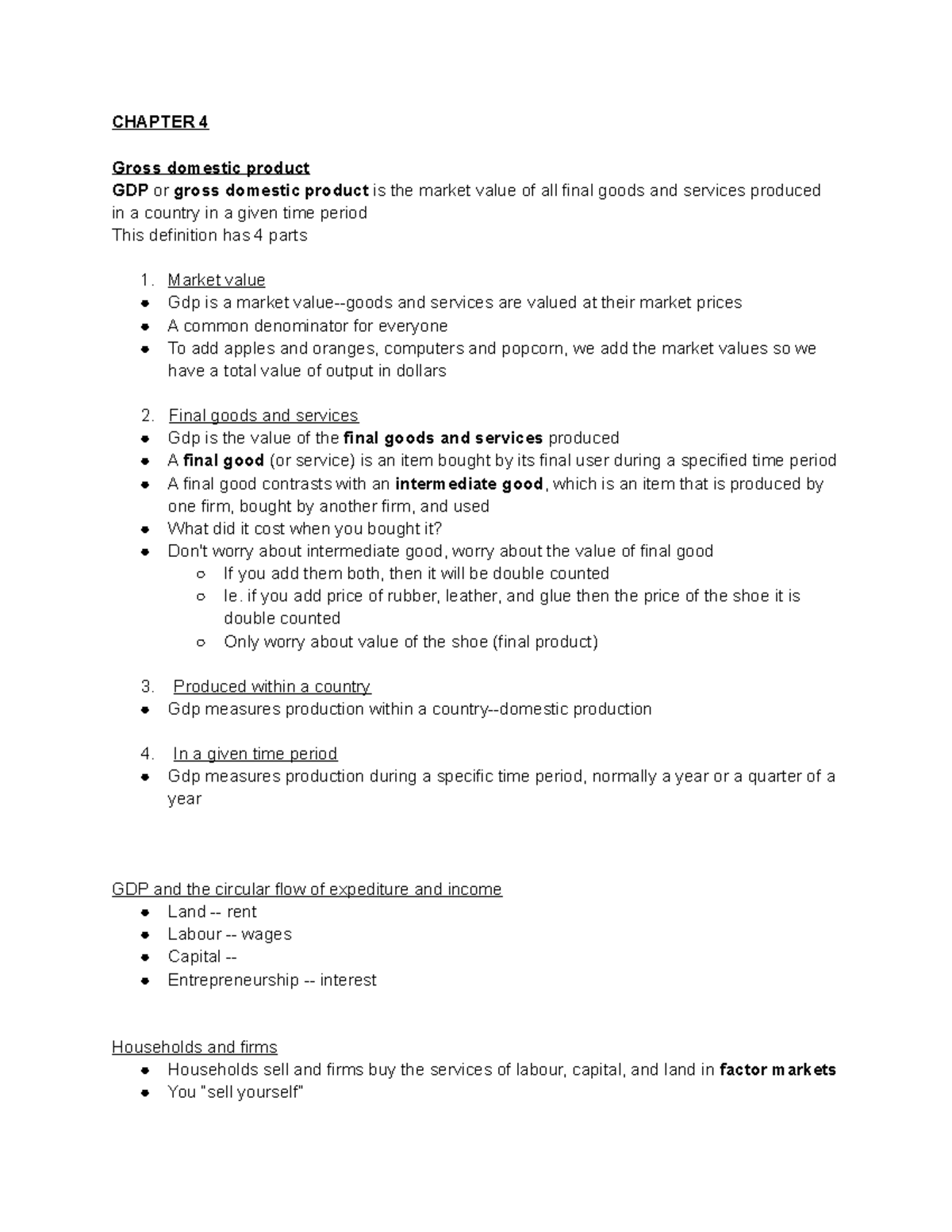 ECN204 - Lecture notes 1-12 - CHAPTER 4 Gross domestic product GDP or ...