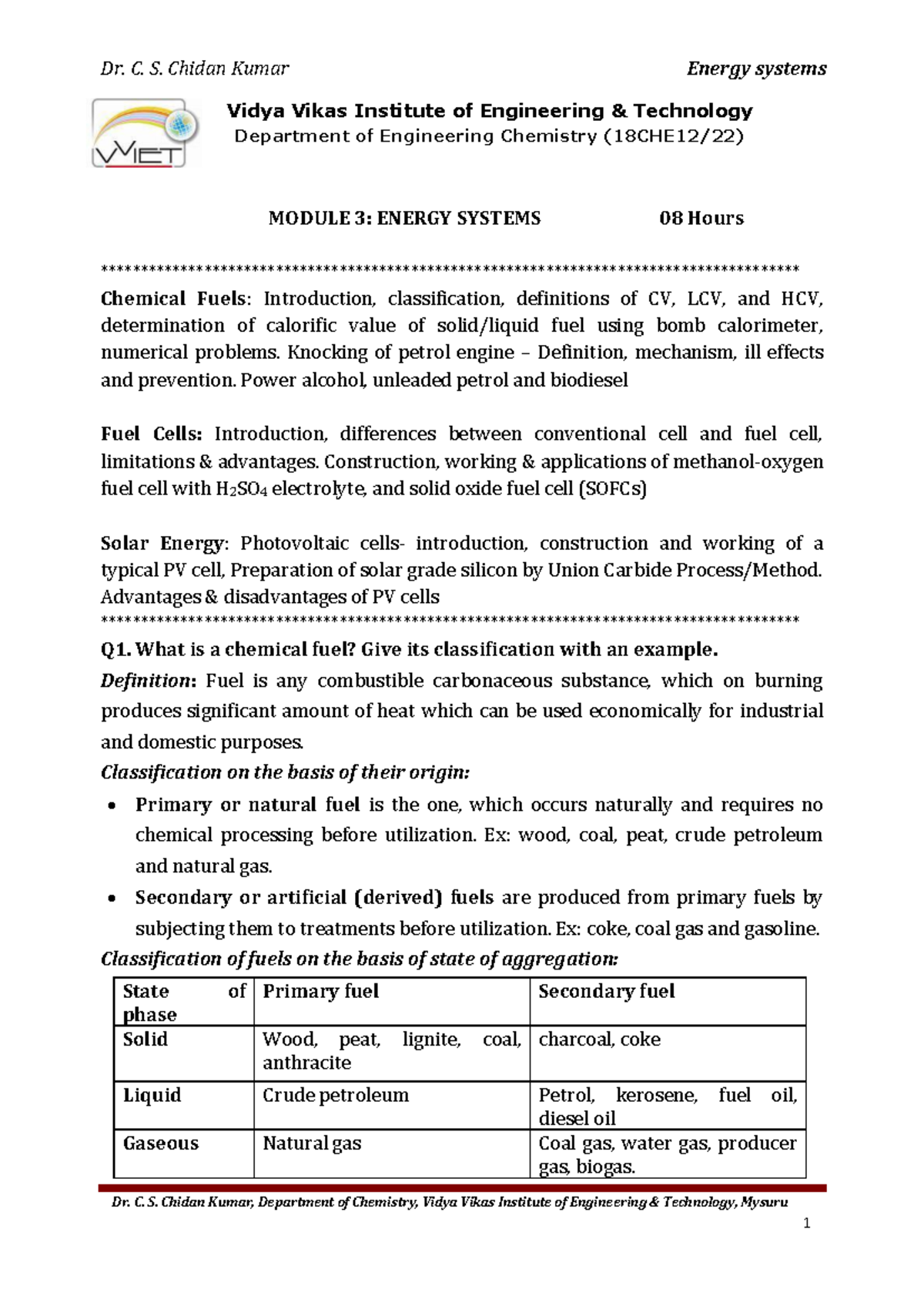 Module 3: Energy Systems Overview - 18CHE12-22 - Studocu