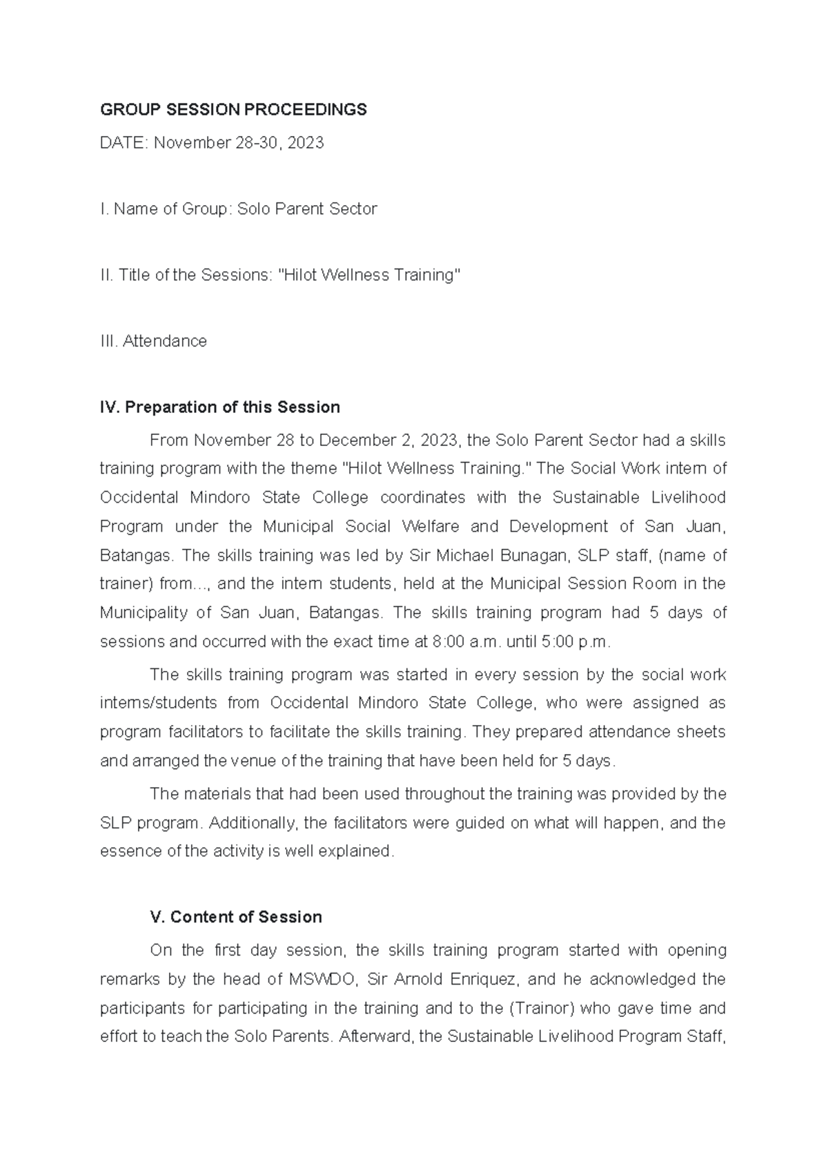 Group Session Proceedings 4 - GROUP SESSION PROCEEDINGS DATE: November ...