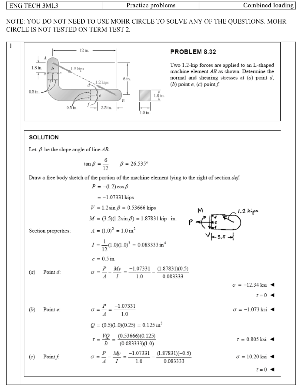 ET3ML3 Combined Loading Practice Problems and Solutions - Studocu