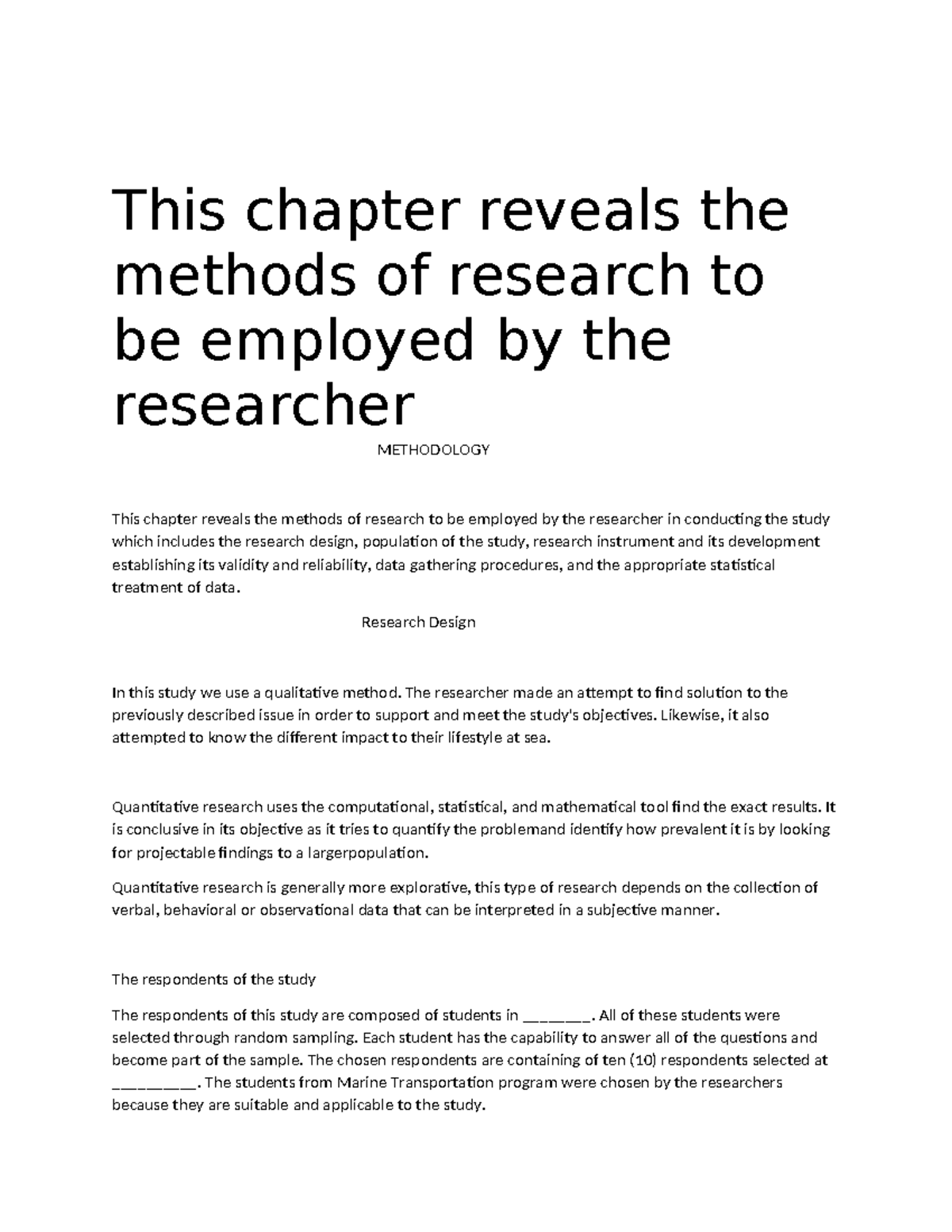 Chapter 3 - Research methodology - This chapter reveals the methods of ...