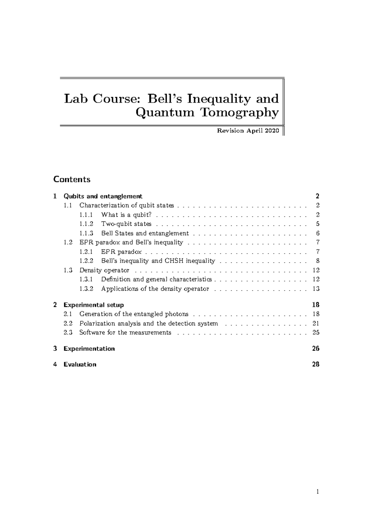 Bell manual - Lab Course: Bell’s Inequality and - Revision April ...