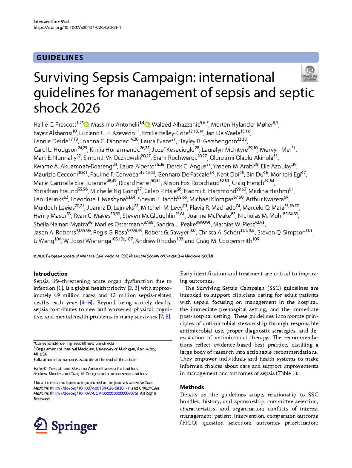 Surviving Sepsis Campaign Guidelines 2026: Management of Sepsis & Shock ...