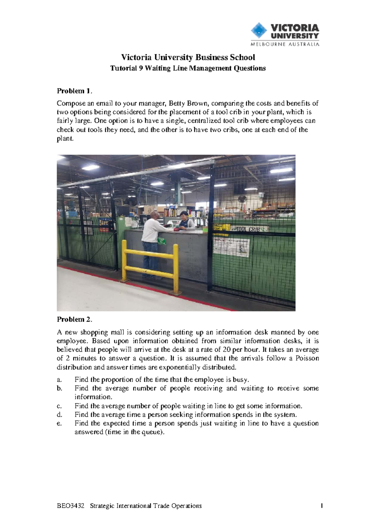BEO3432 Tutorial 9: Waiting Line Management Problems & Solutions - Studocu