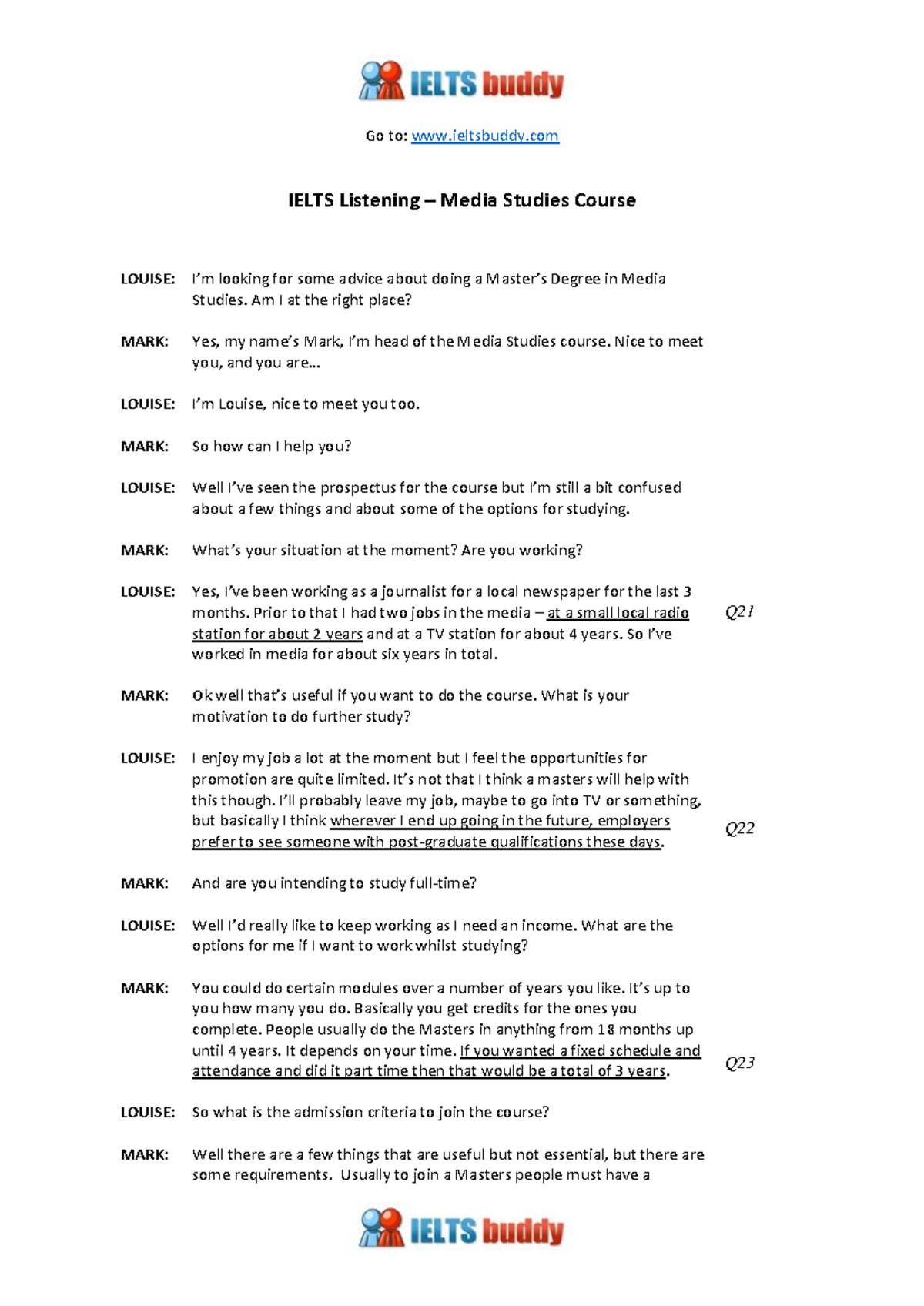 IELTS Listening Test Part 3 Script: Media Studies Course Insights - Studocu