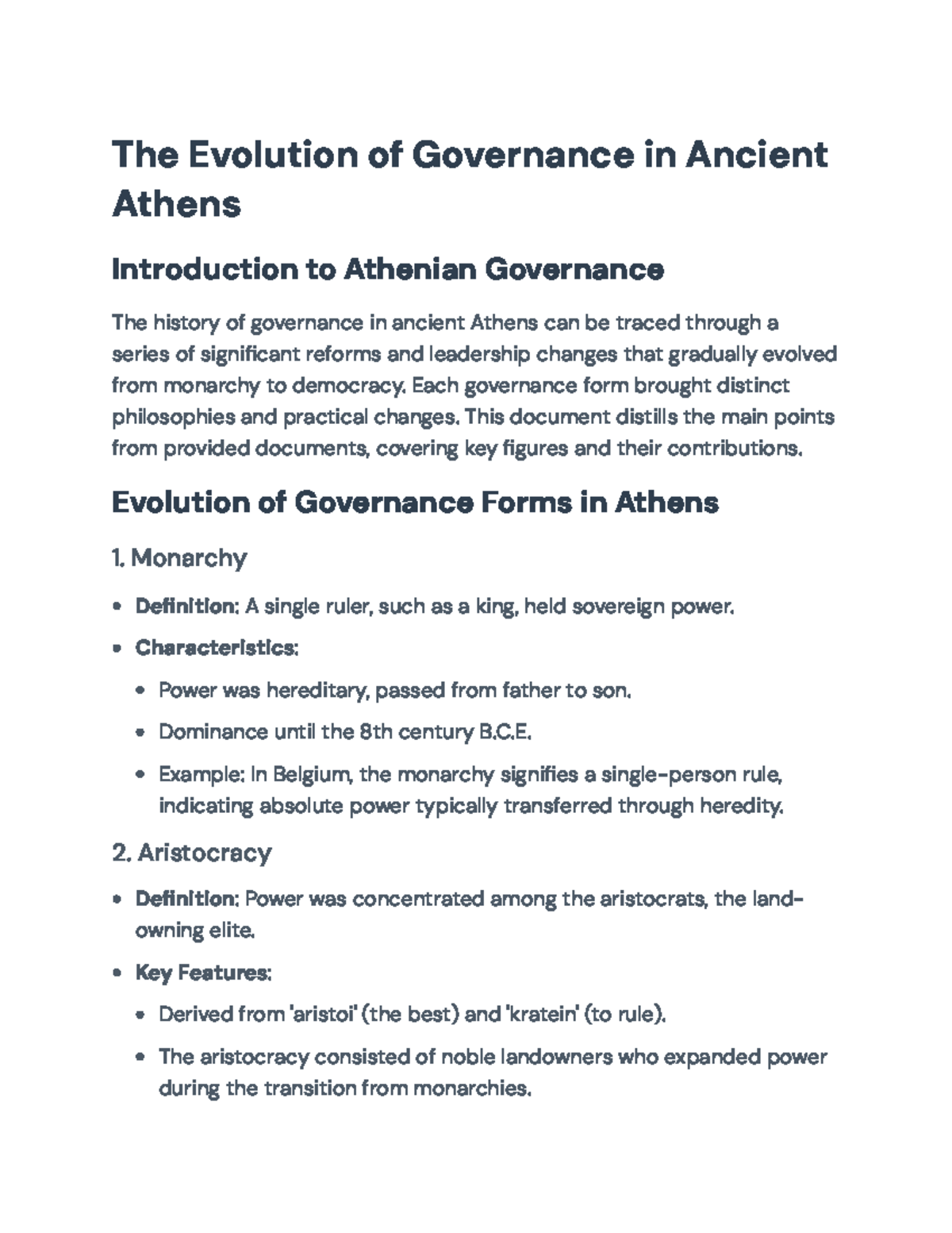 Evolution of Governance in Ancient Athens: From Monarchy to Democracy ...