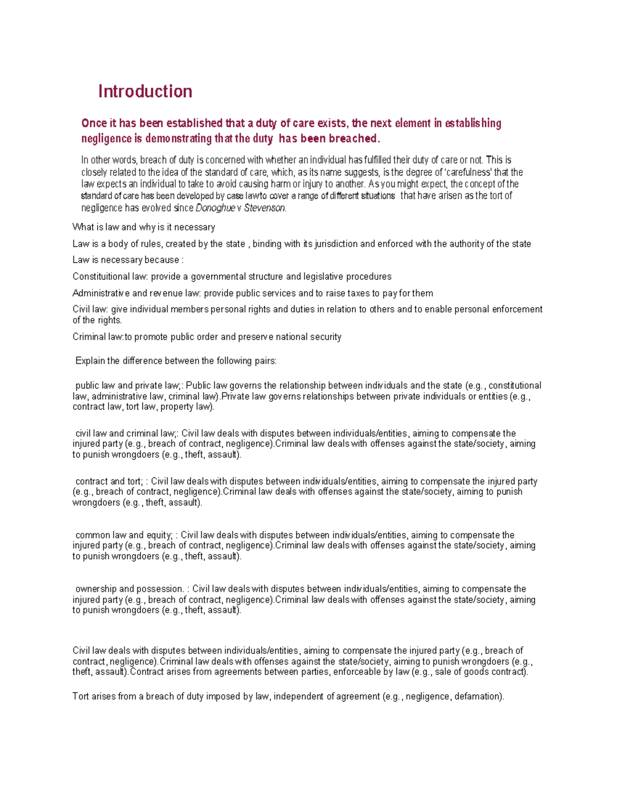 Business Law Exercises: Understanding Negligence and Duty of Care - Studocu