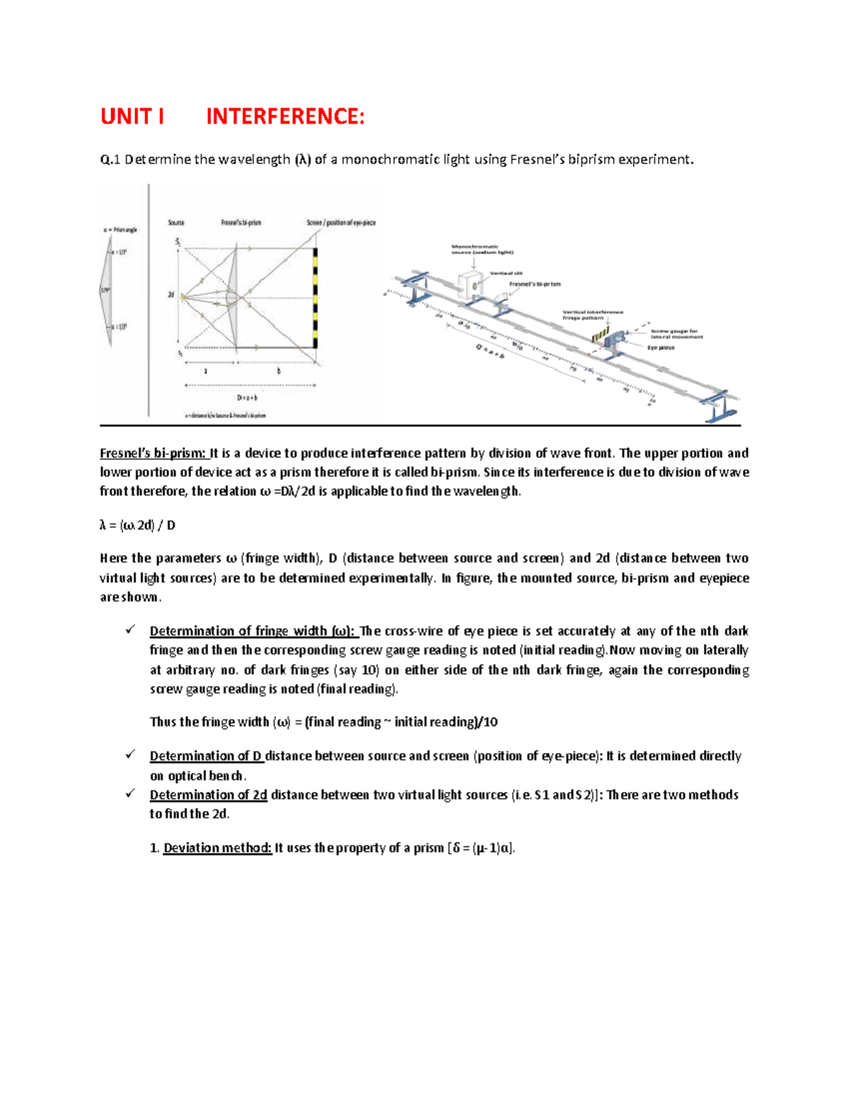 Interference Notes: UNIT I - Wavelength Determination & Fringe Analysis ...