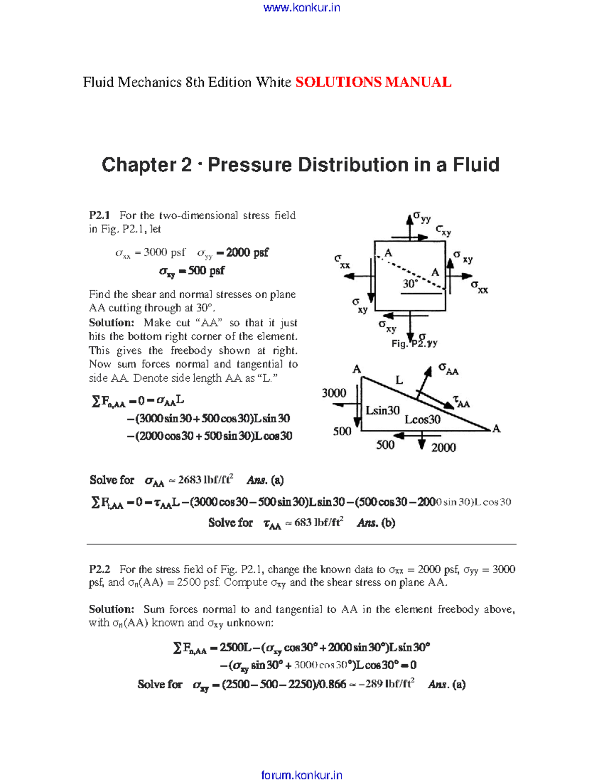 Fluid Mechanics 8th Edition White Solutions Manual: Chapter 2 Pressure ...