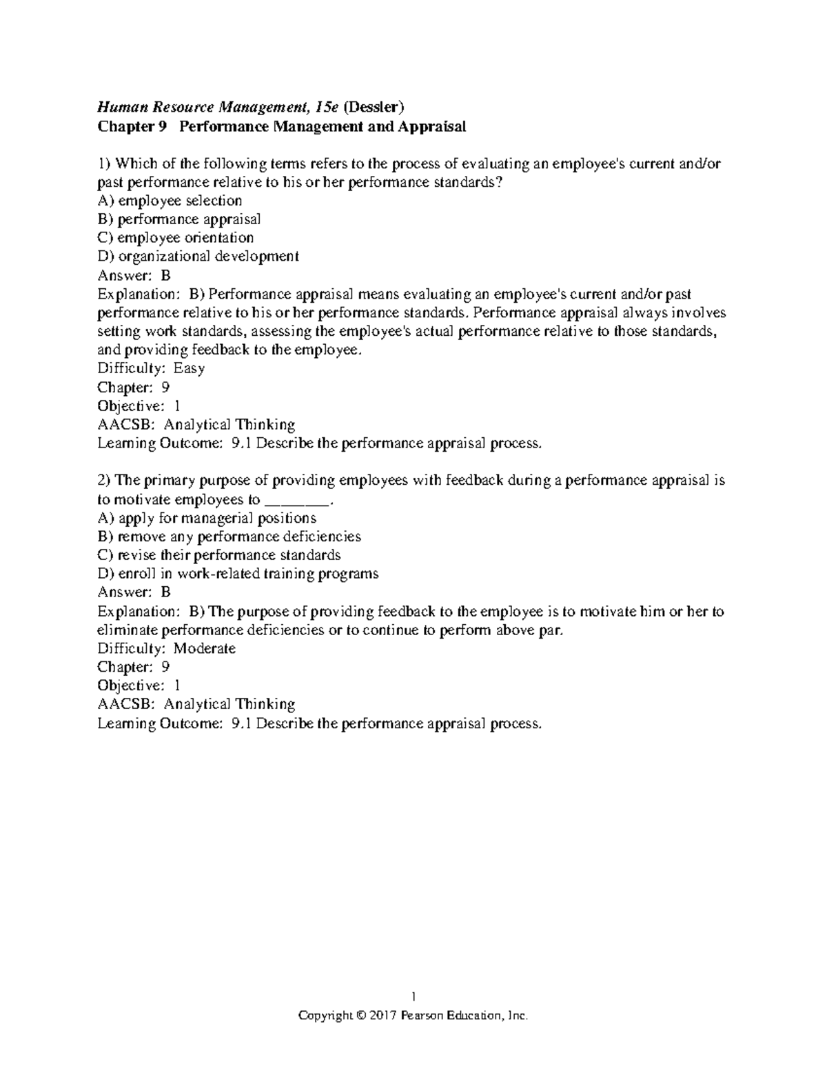 Chapter 9 Performance Management and Appraisal - 1 Human Resource ...