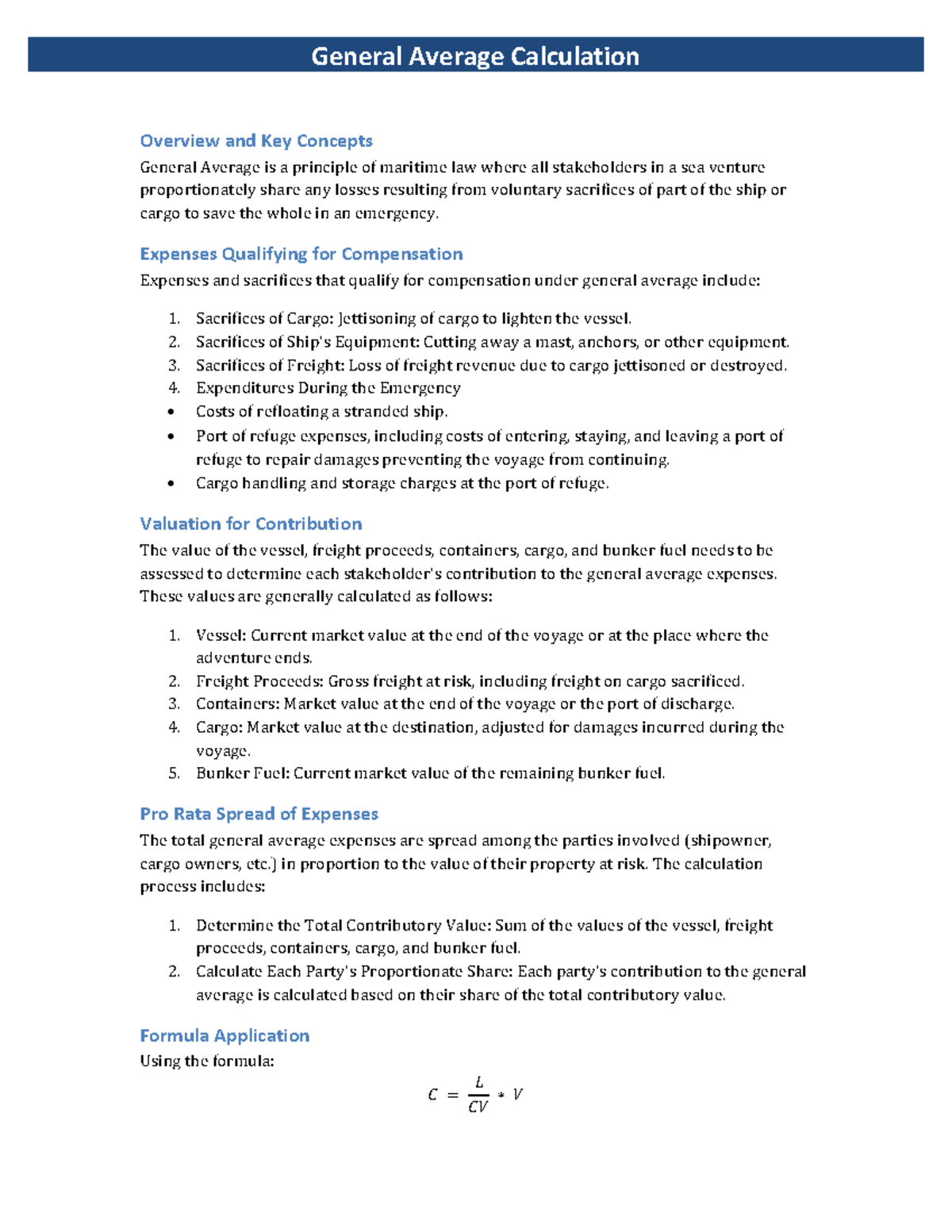 General Average Calculation: Principles and Expense Sharing - Studocu